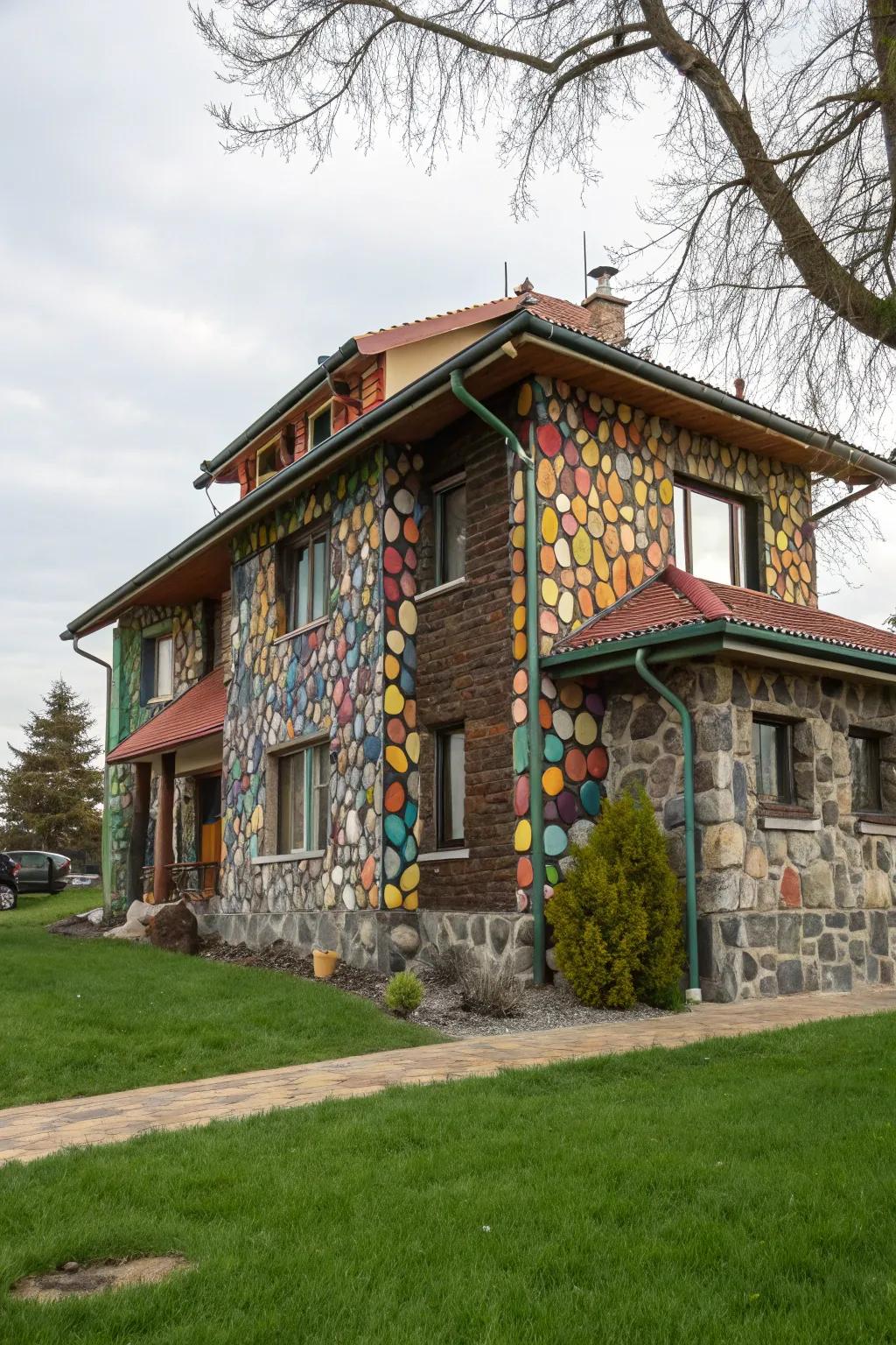 A vibrant facade with colorful rock choices.
