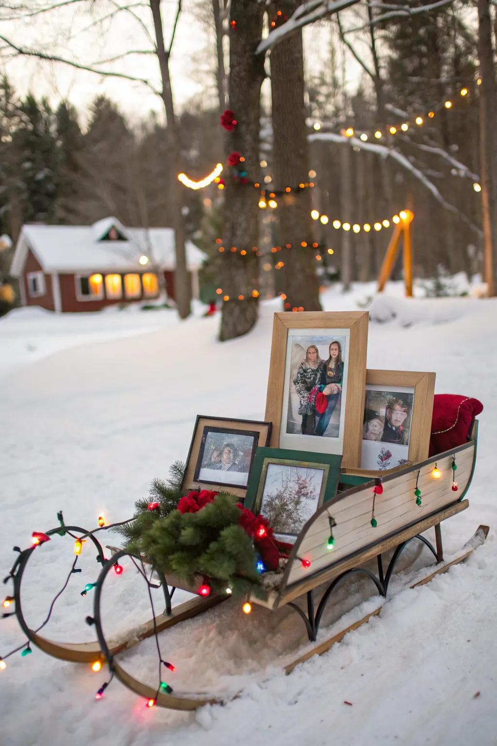 A personalized sled showcasing cherished relatives&rsquo; portraits