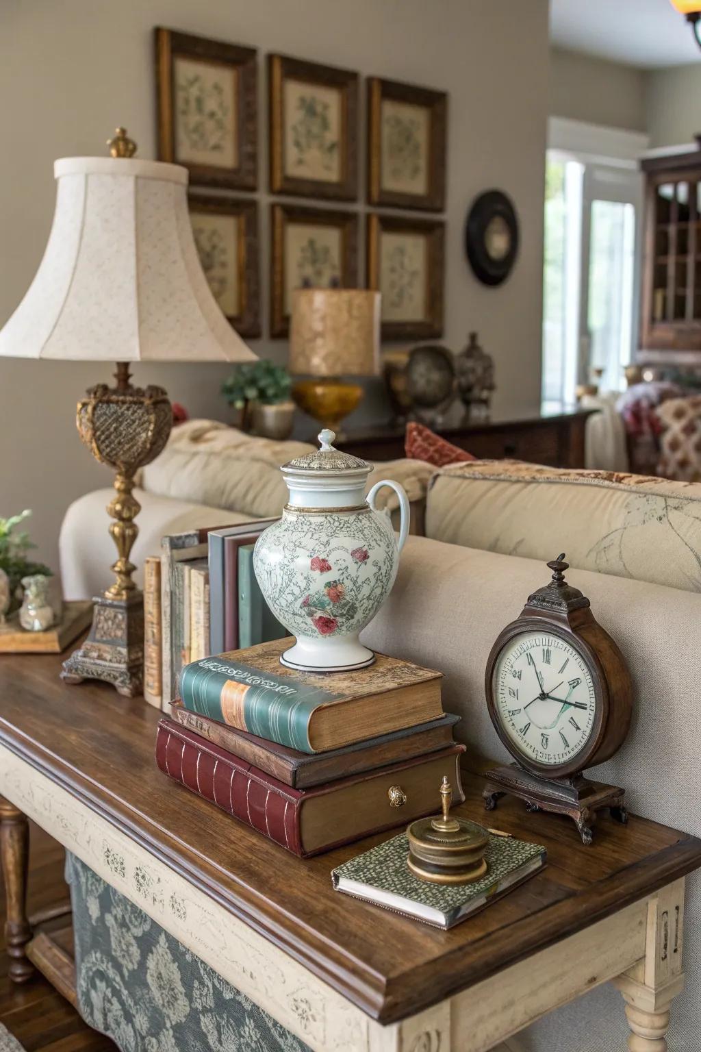 Vintage finds add unique character to decor.