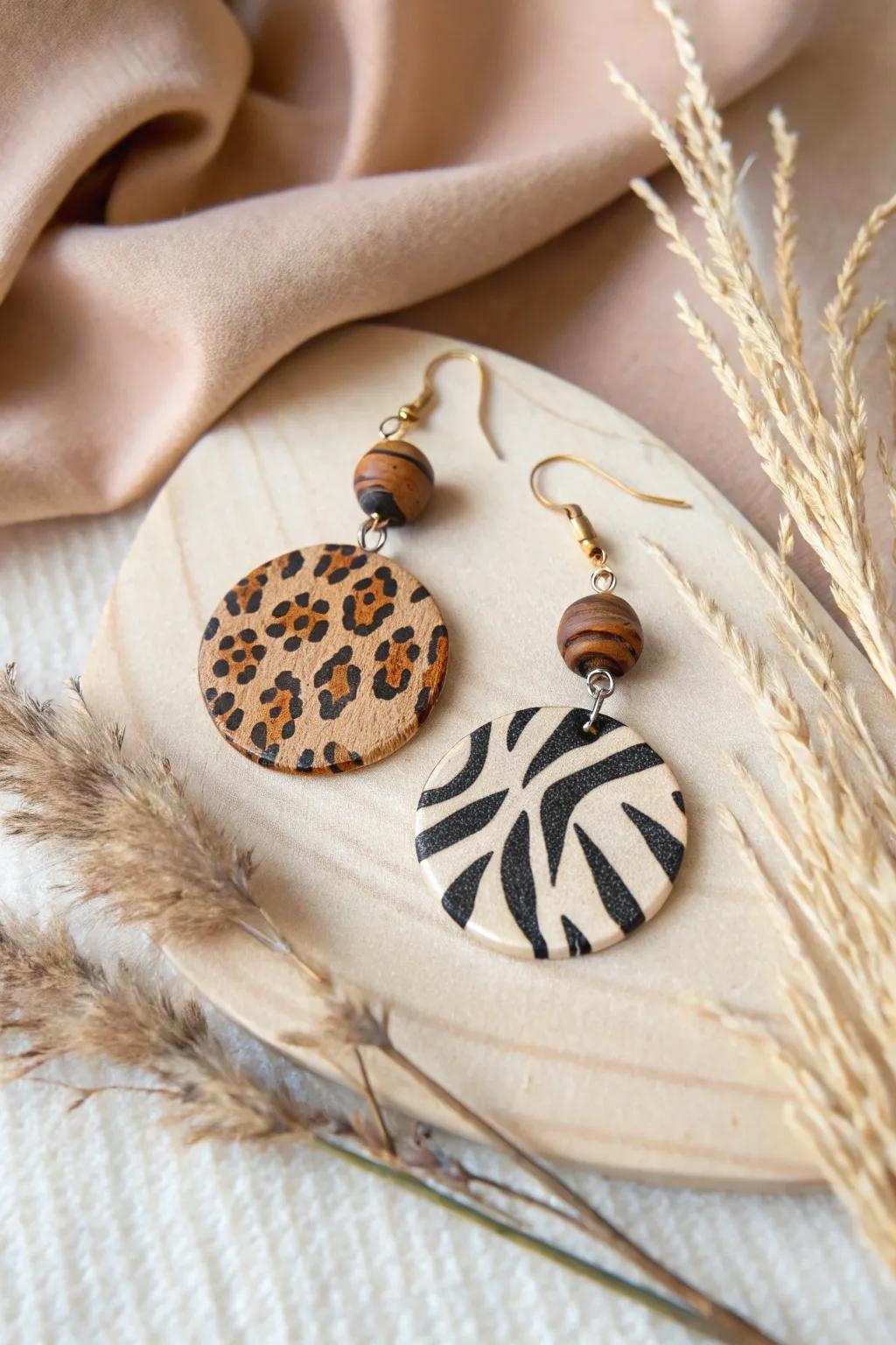 With these striking clay earrings in animal print patterns, which combine simplicity and natural beauty, you may unleash your untamed side.