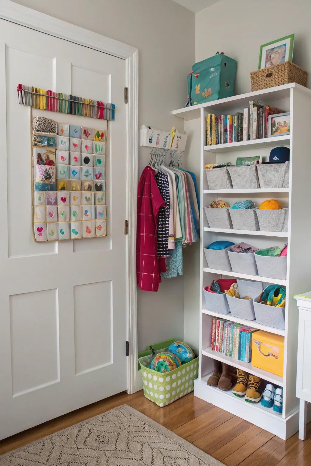 Over-the-door organizers make use of overlooked space.