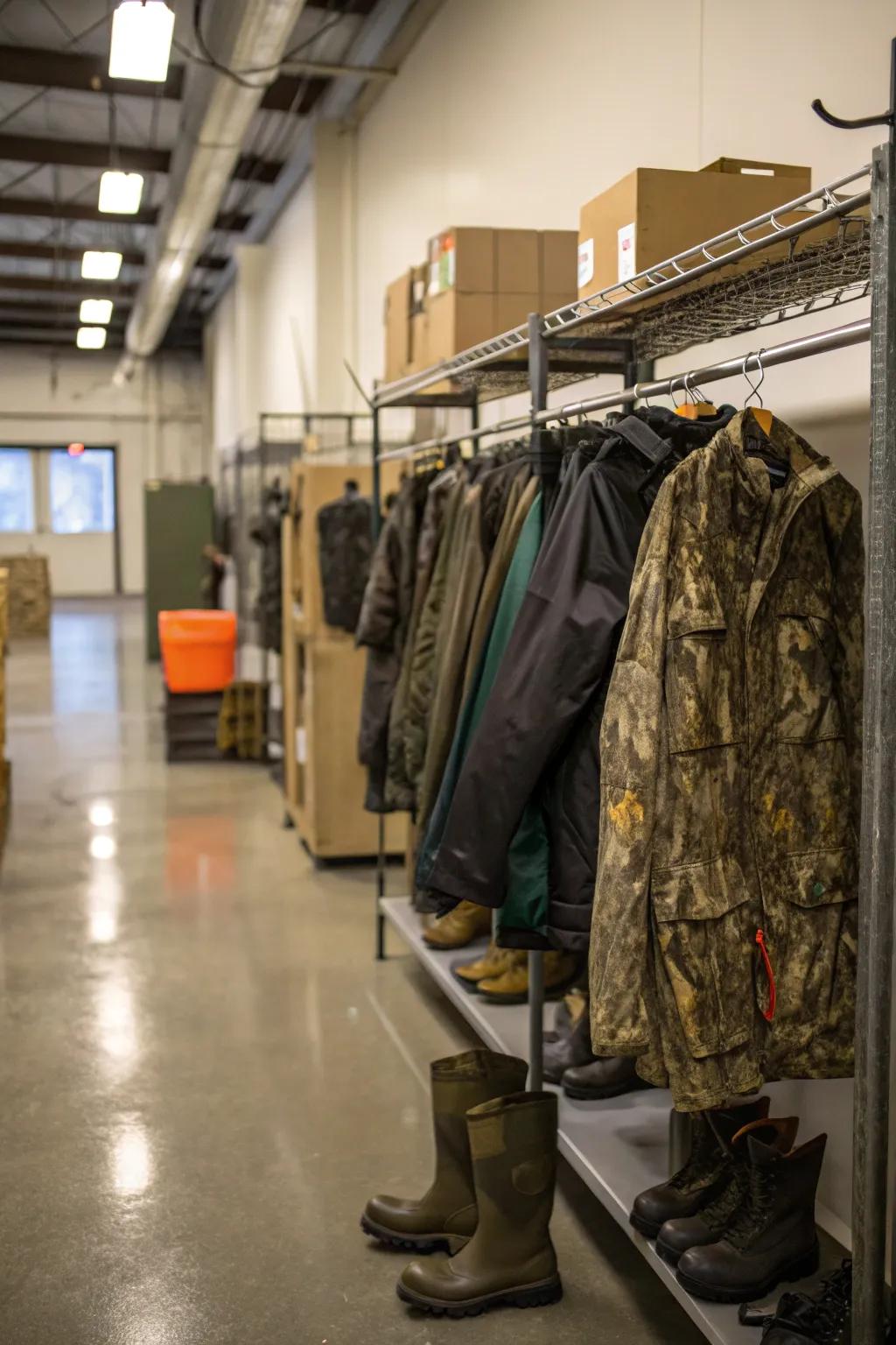 A drying area ensures gear stays in top condition.