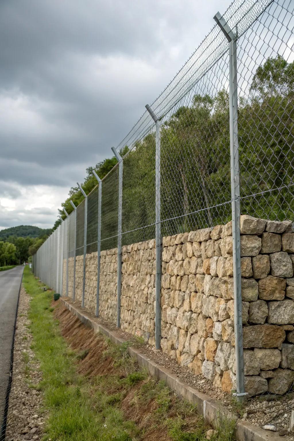 Stone gabions provide a strong and natural look.