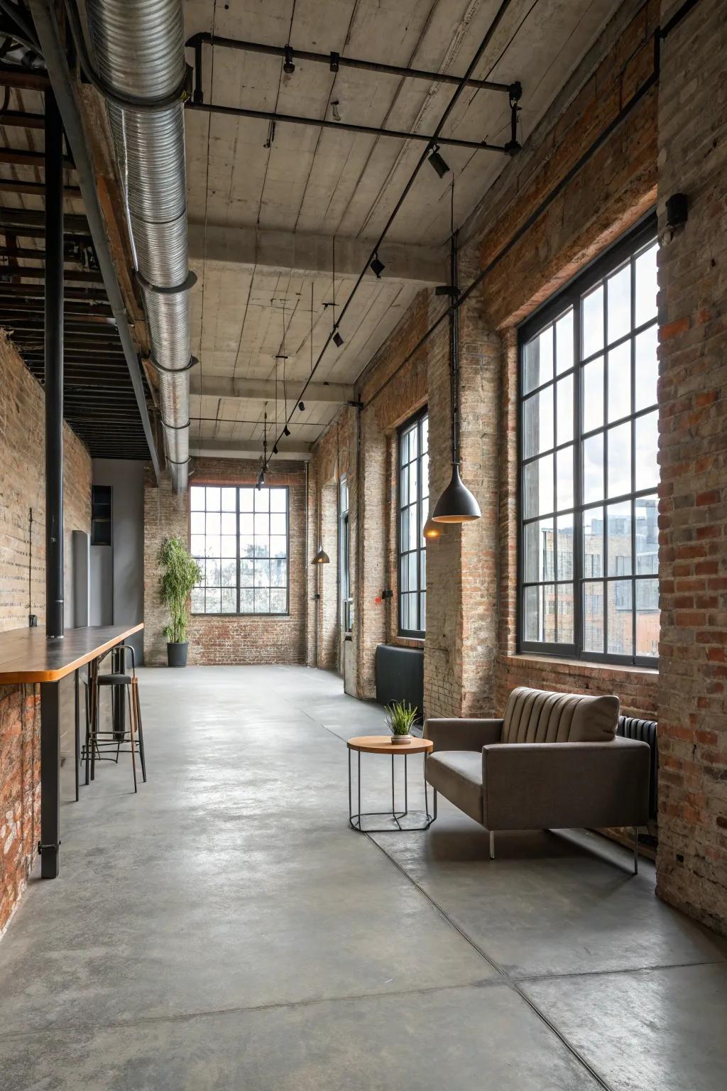 Raw concrete floors add an industrial edge.