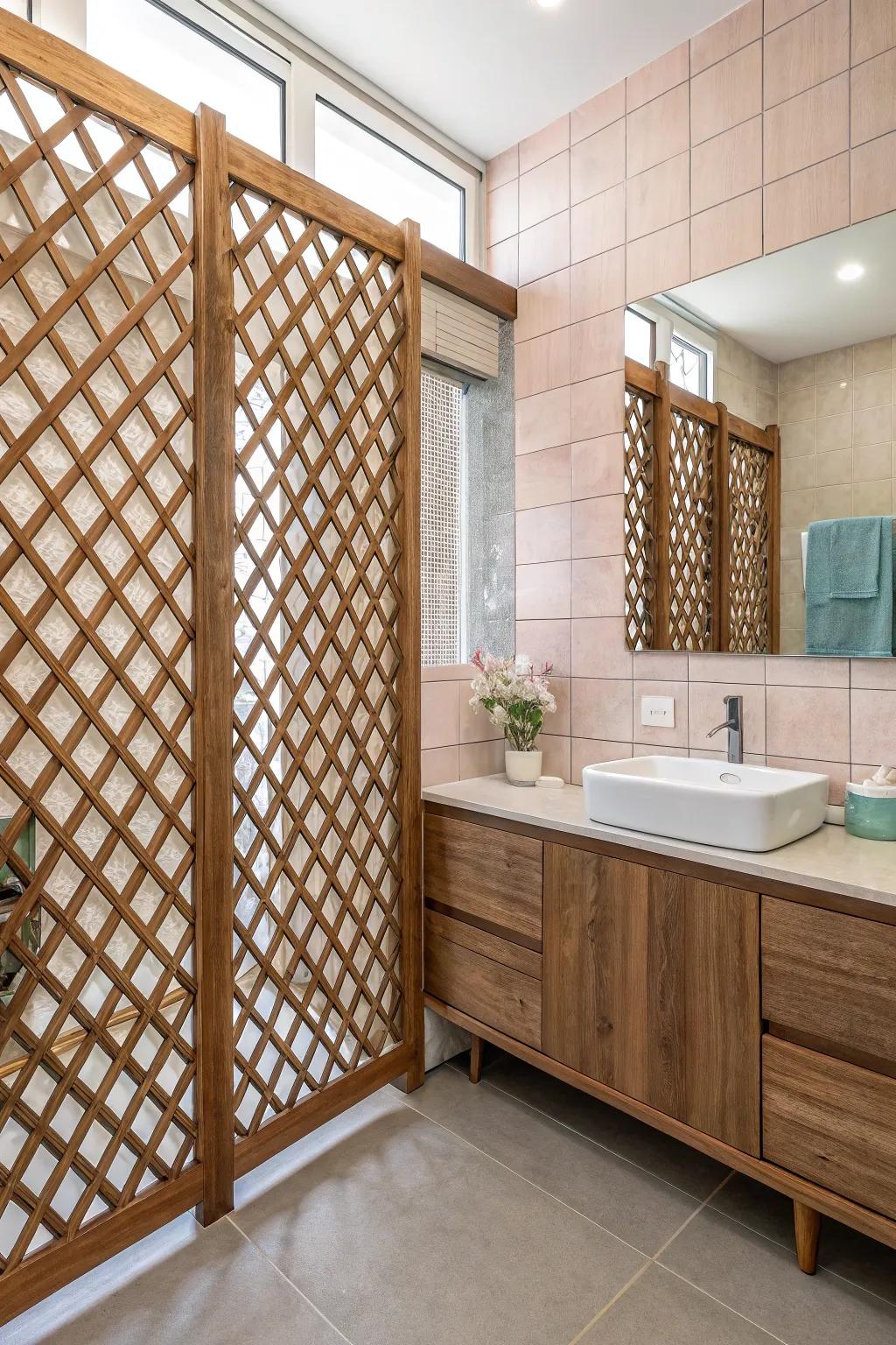 Lattice wall in the bathroom introducing a dash of refinement and solitude.