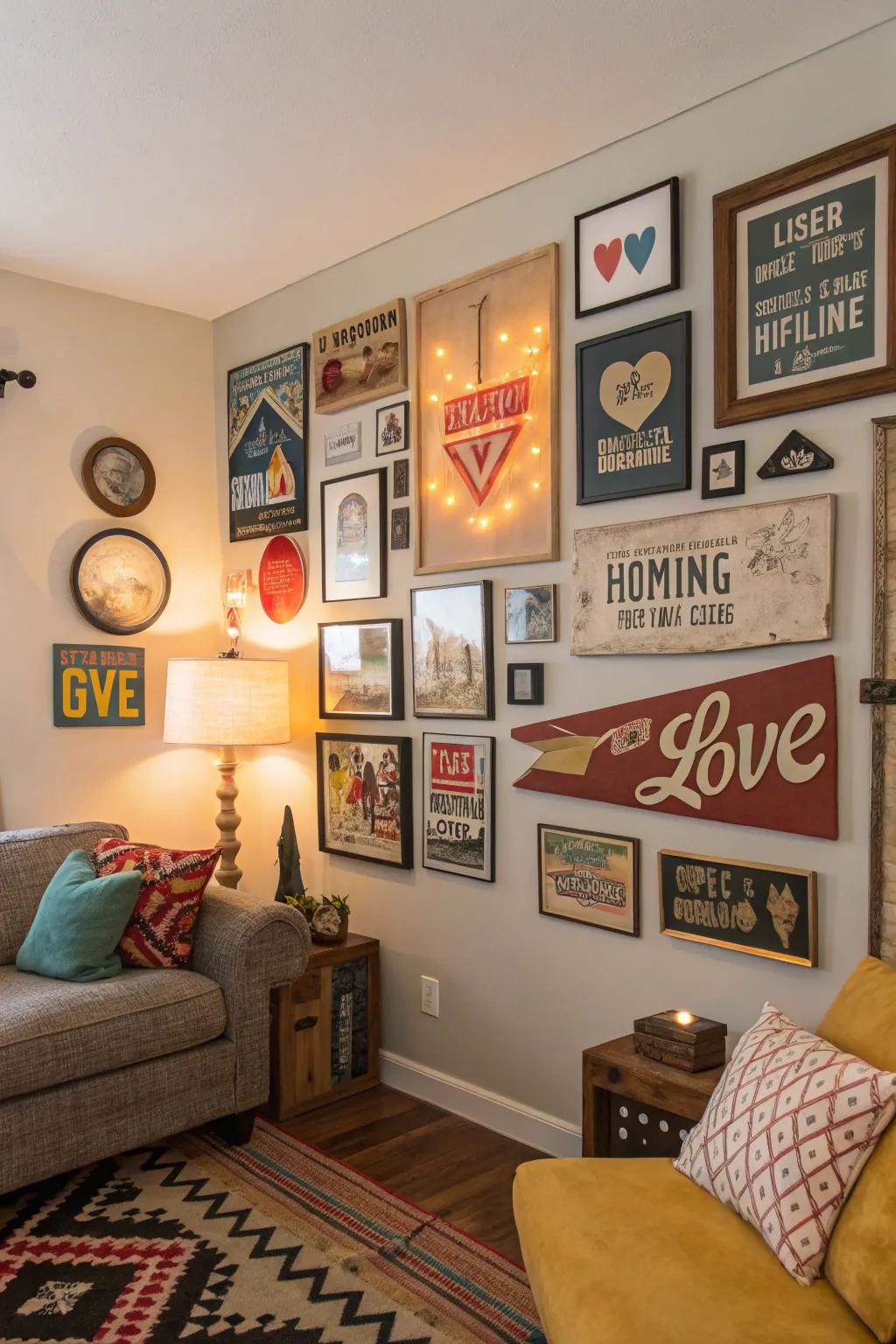 Share your unique style with a varied assemblage wall.