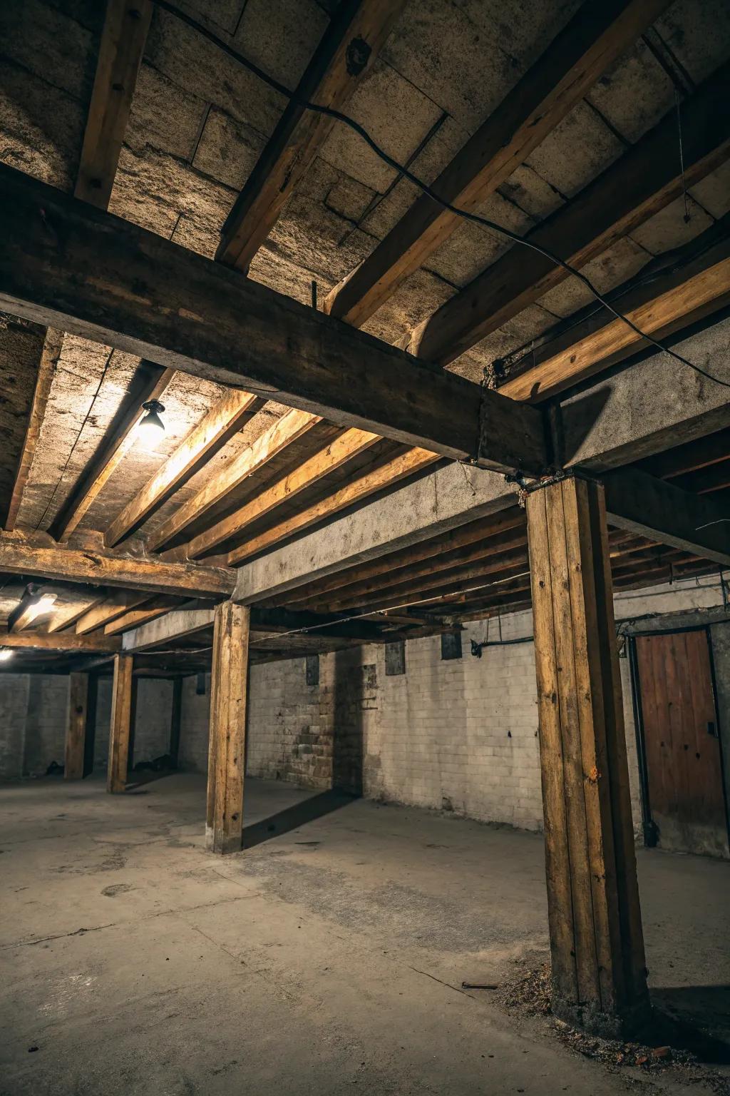 Wooden beams add warmth and texture.