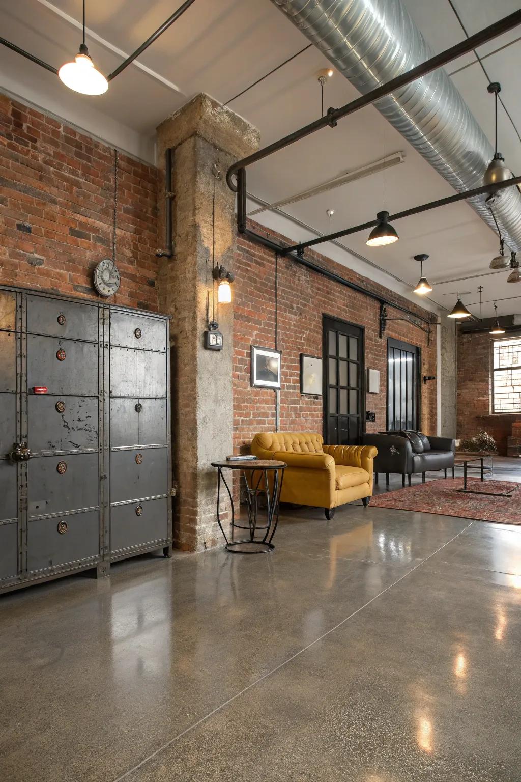 Concrete floors provide a sleek foundation for industrial decor.