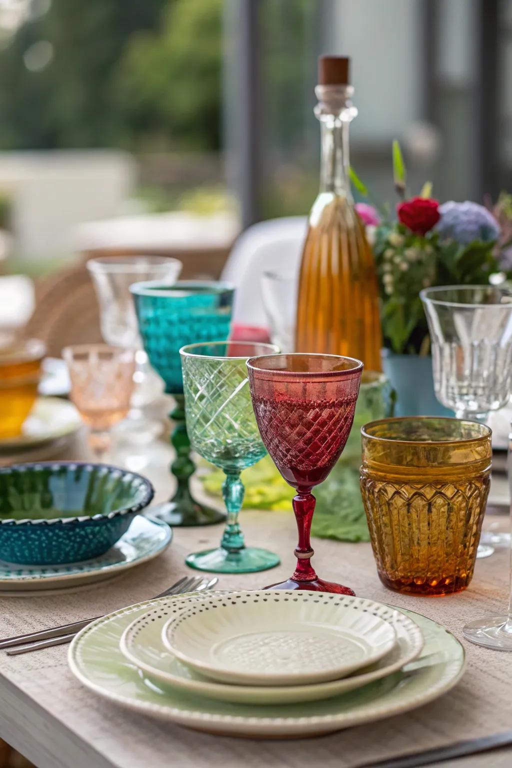 Assorted glassware introduces elegance to your table settings.