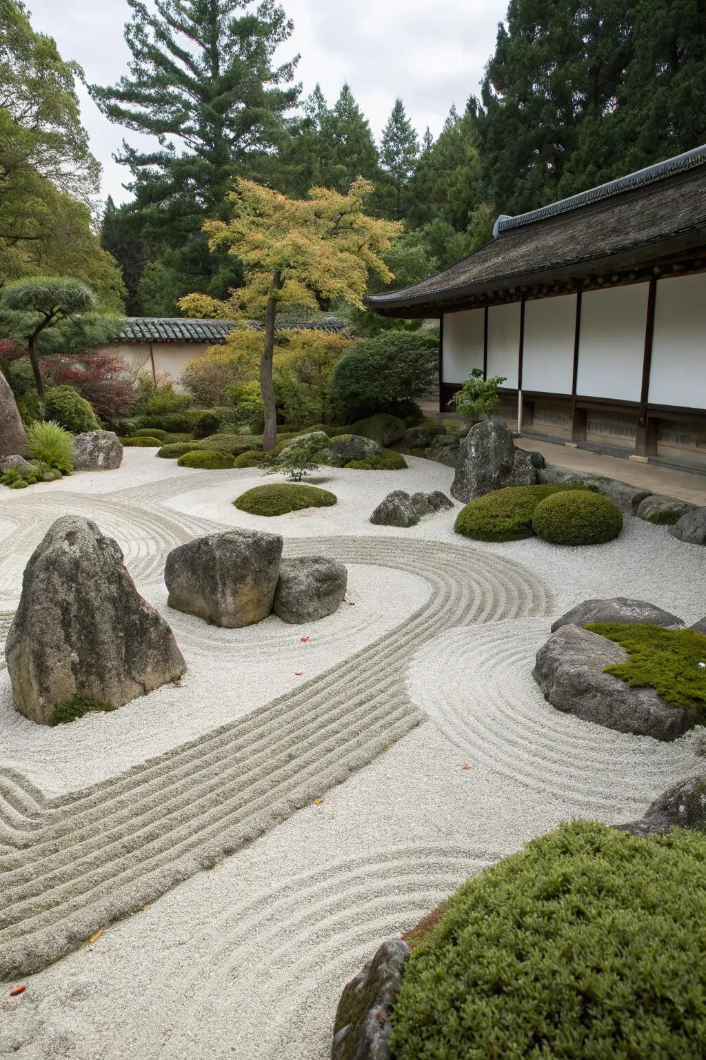 A minimalist Zen stone space encouraging thought.