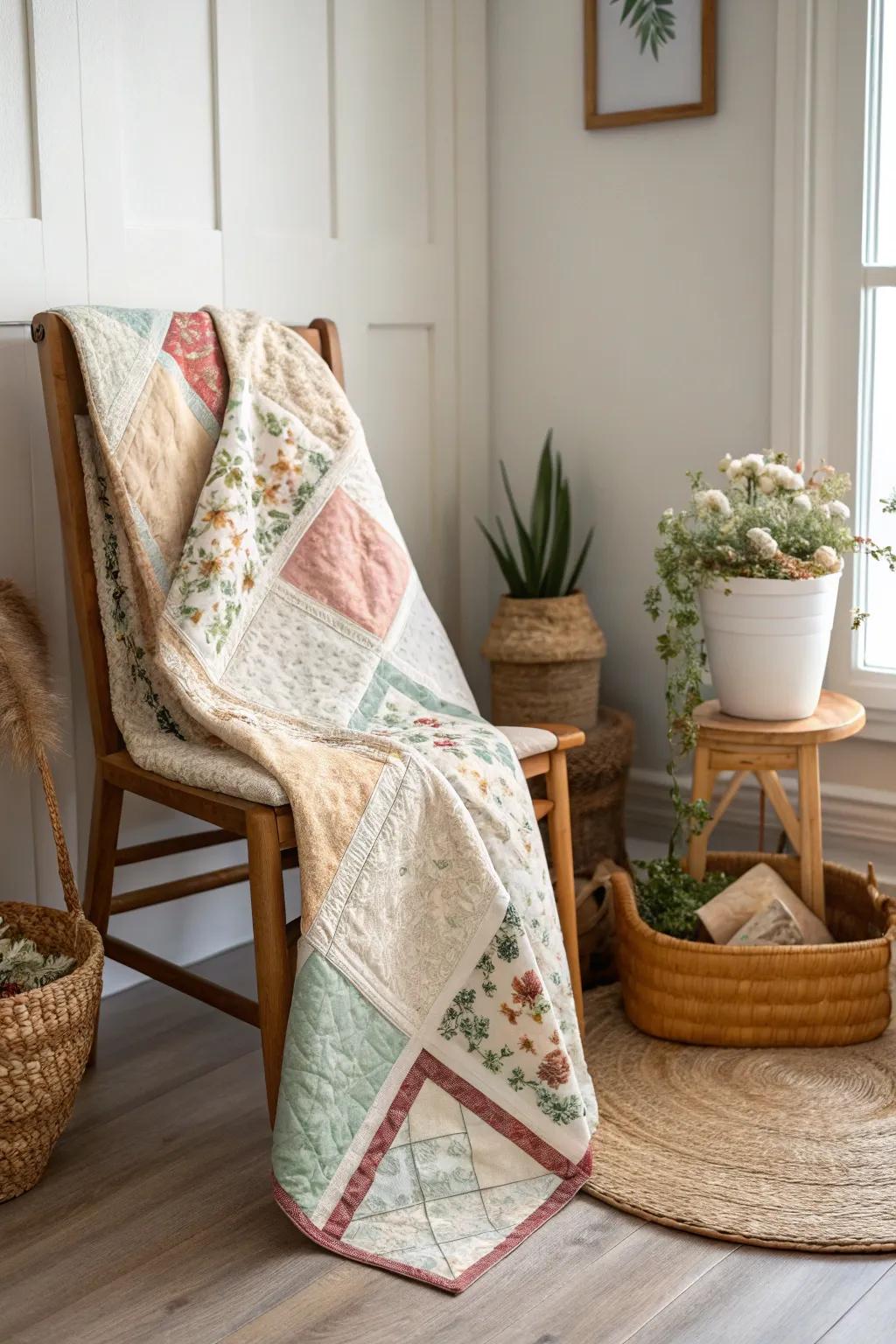 Embrace vintage charm with a fabric roll quilt that effortlessly blends retro style with modern simplicity.