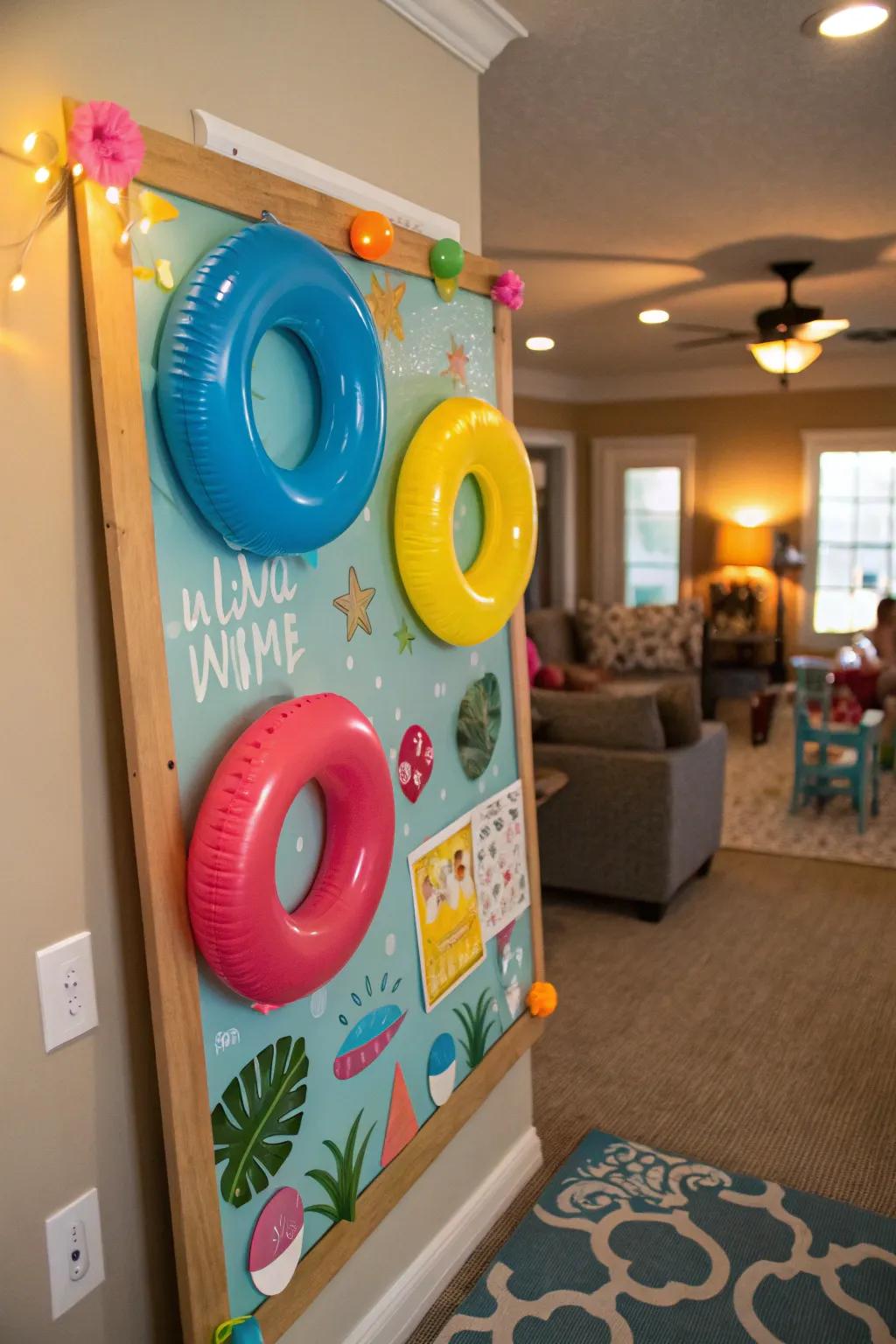 A waterfront-themed pinboard for summer amusement.