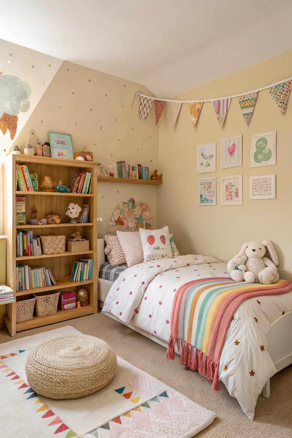 Warm neutrals create an inviting atmosphere.
