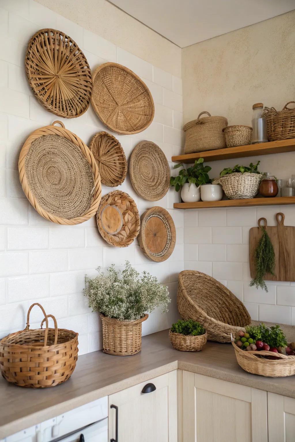The area is given texture and a natural feel via a basket wall.