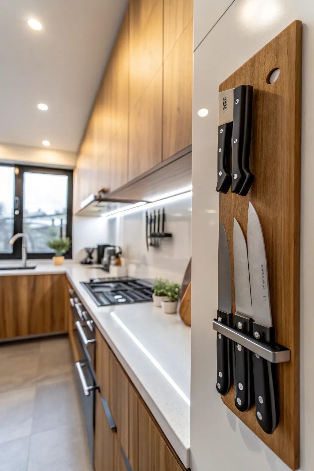 Magnetic holders keep essentials within reach and organized.