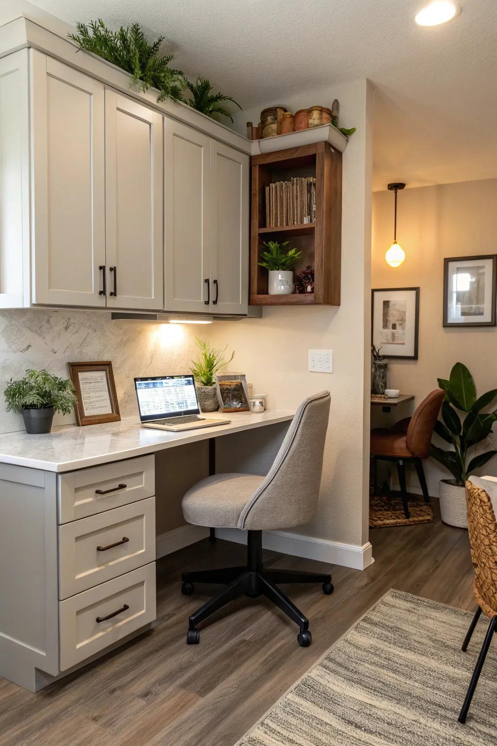 Awkward corners can become appealing, useful workspaces.