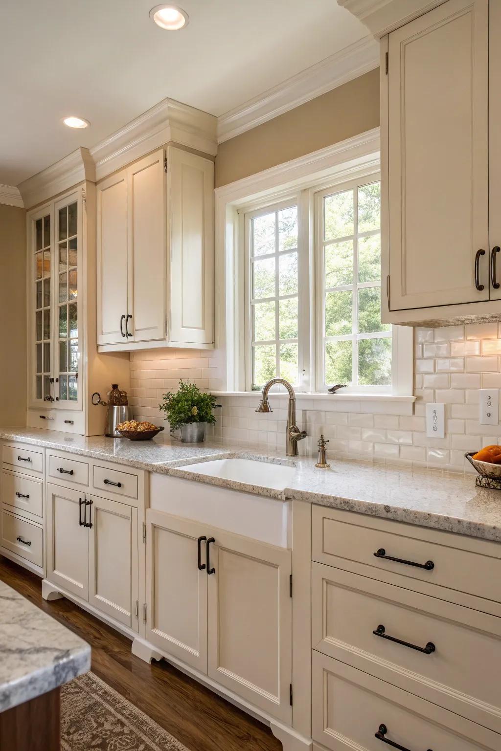 Traditional sand walls offer a straightforward and timeless background.