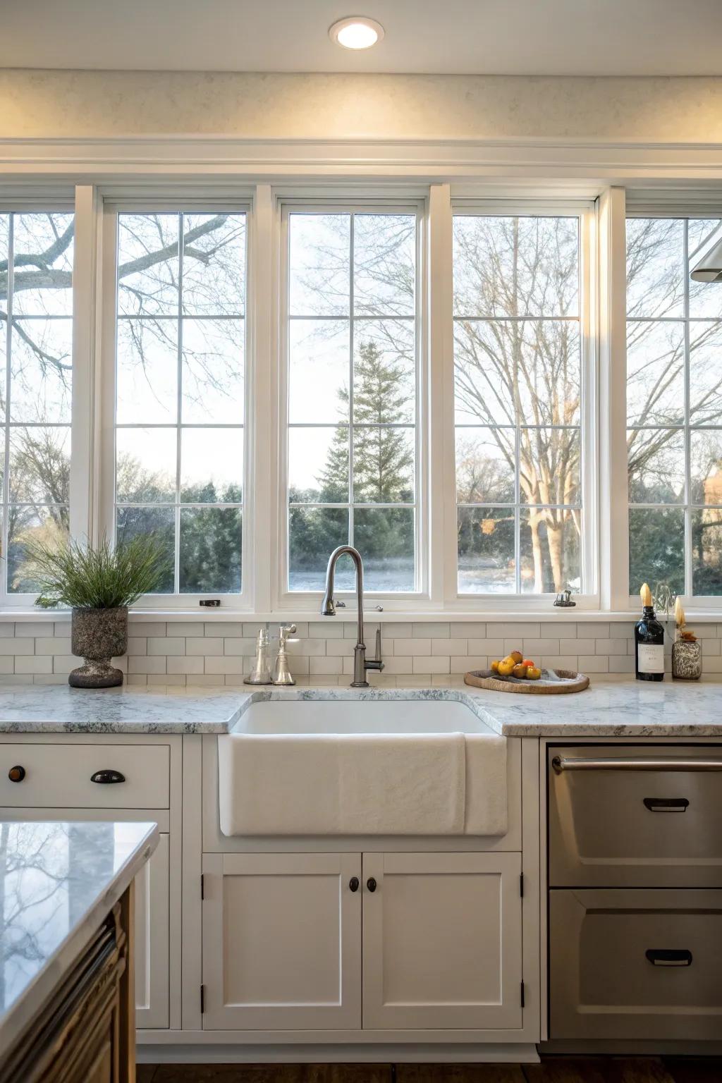 An avant-garde culinary space showcasing panes as the rearward shield.