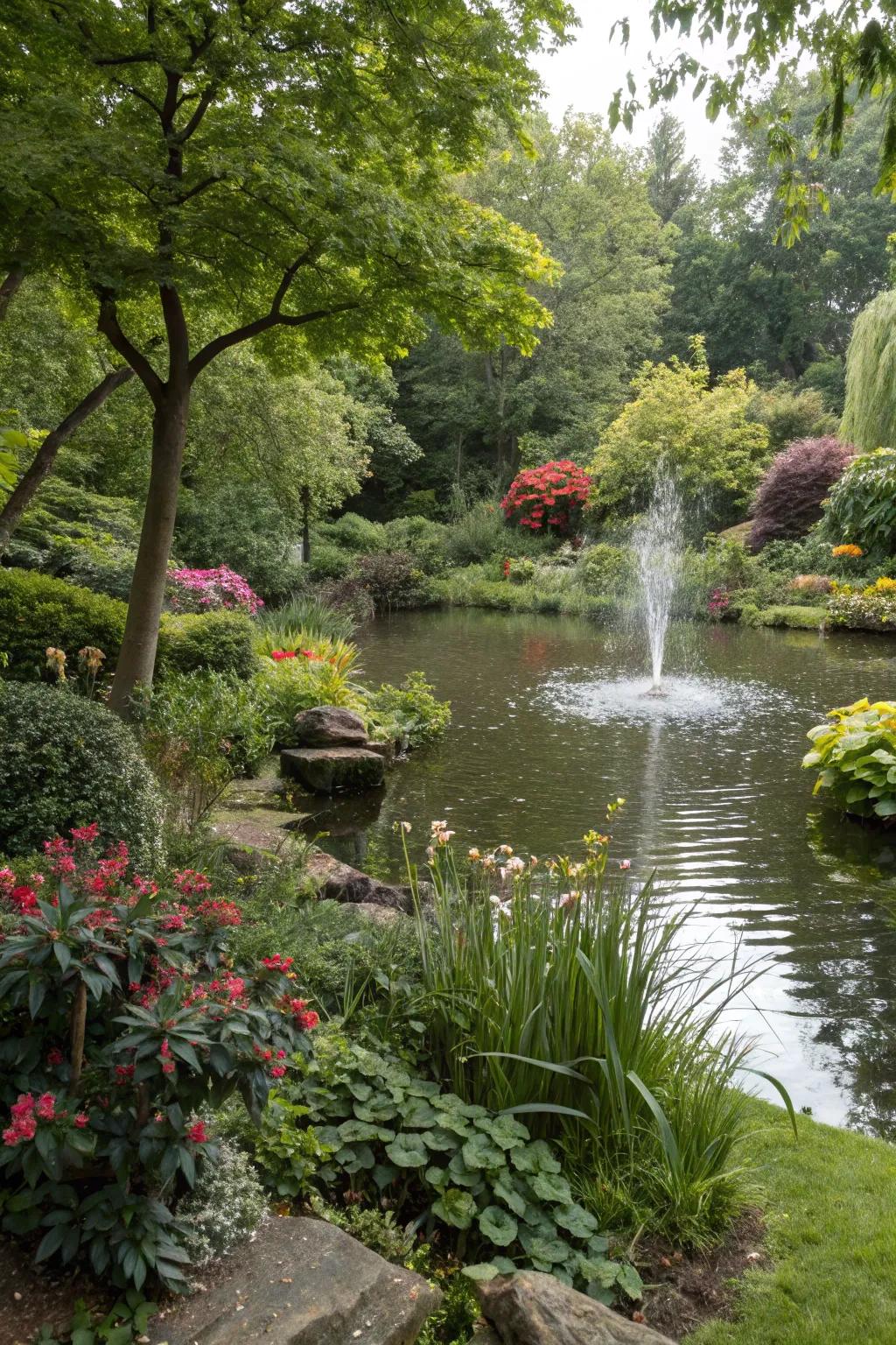 Aqua features incorporate peace and attract wildlife.