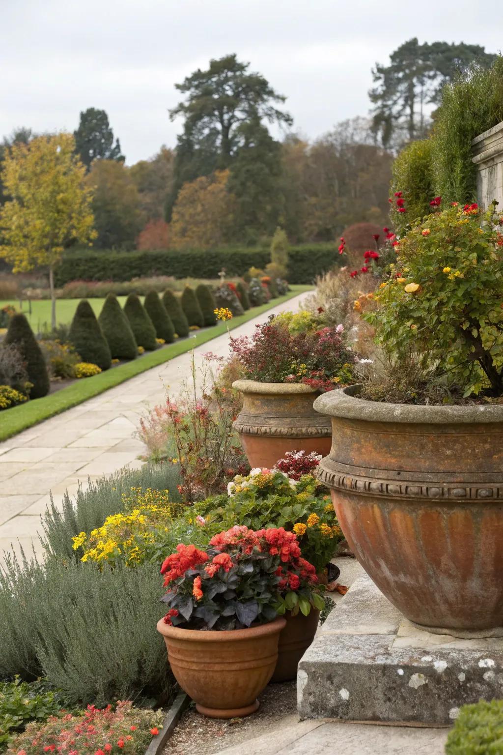 Keep your garden fresh with a rotating seasonal planter showcase.