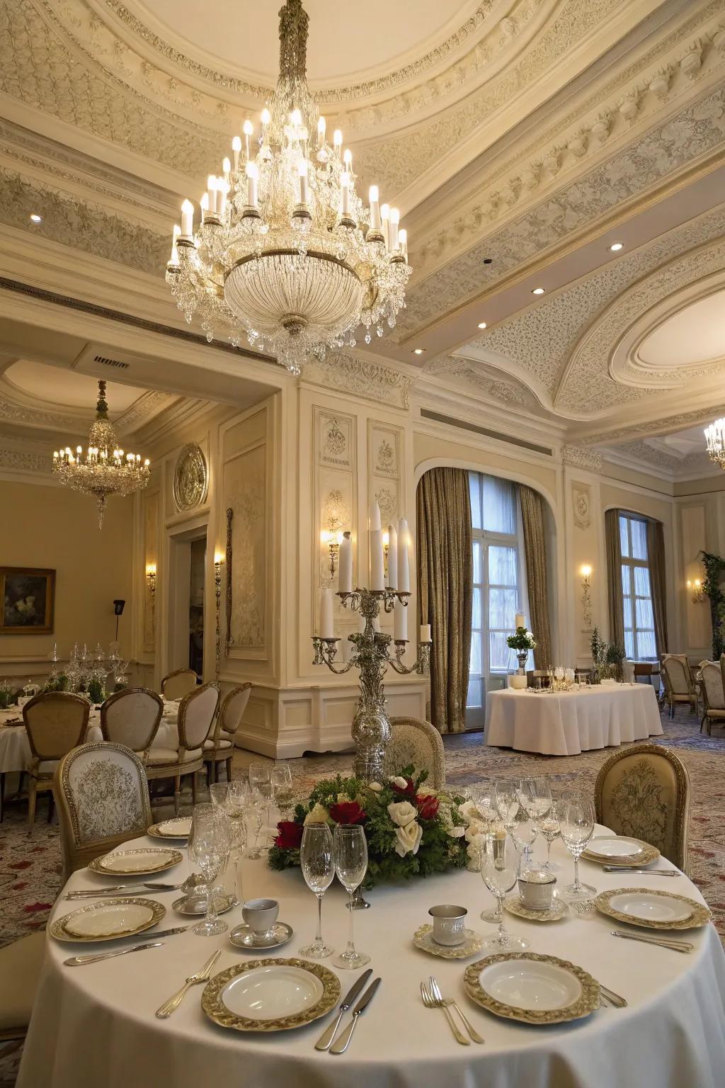 An elegant feasting space with ample sized crown shaping, intensifying the repasting experience.