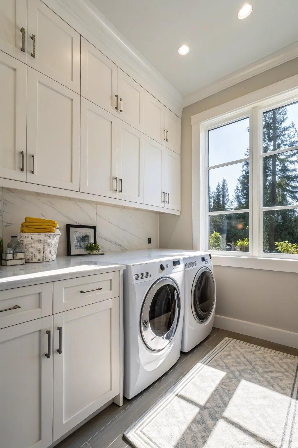 Base cabinets maintain open floors and enhance natural lighting.