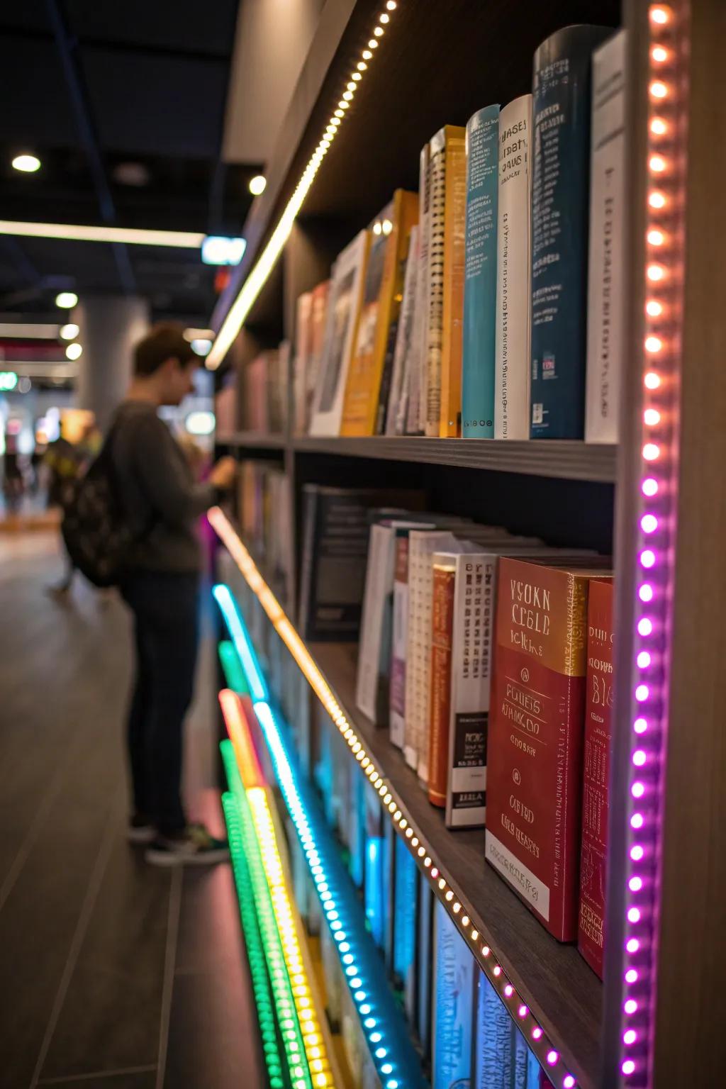 Transform bookshelves into focal points showcasing LED lighting.