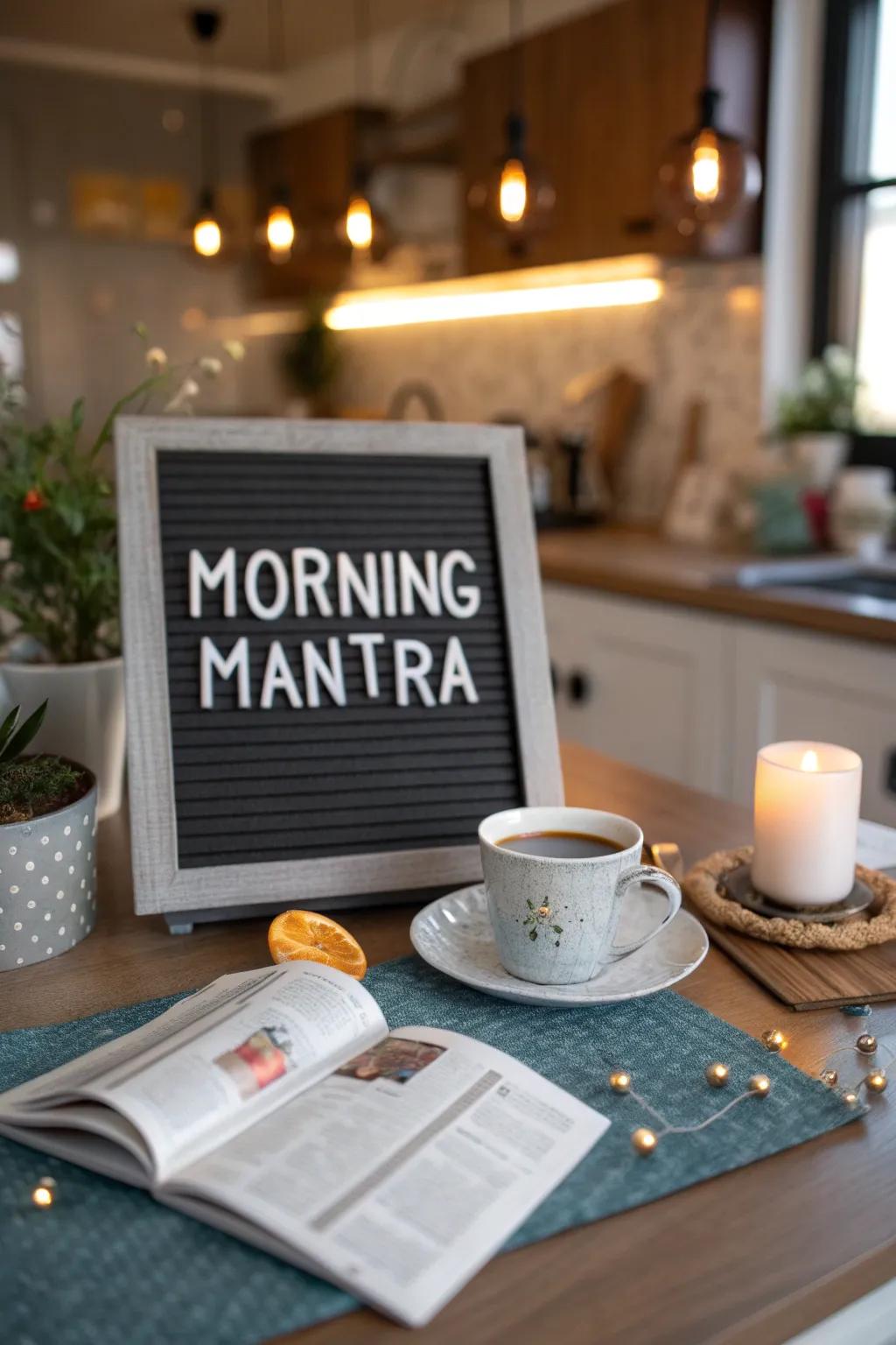 Kick off your day powerfully with a motivational morning mantra gracing your letter board.