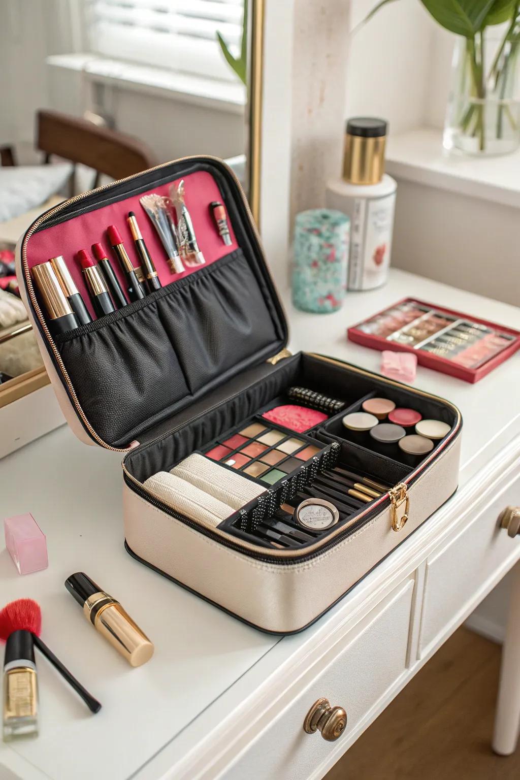 Stay organized on-the-go with a travel cosmetics bag.