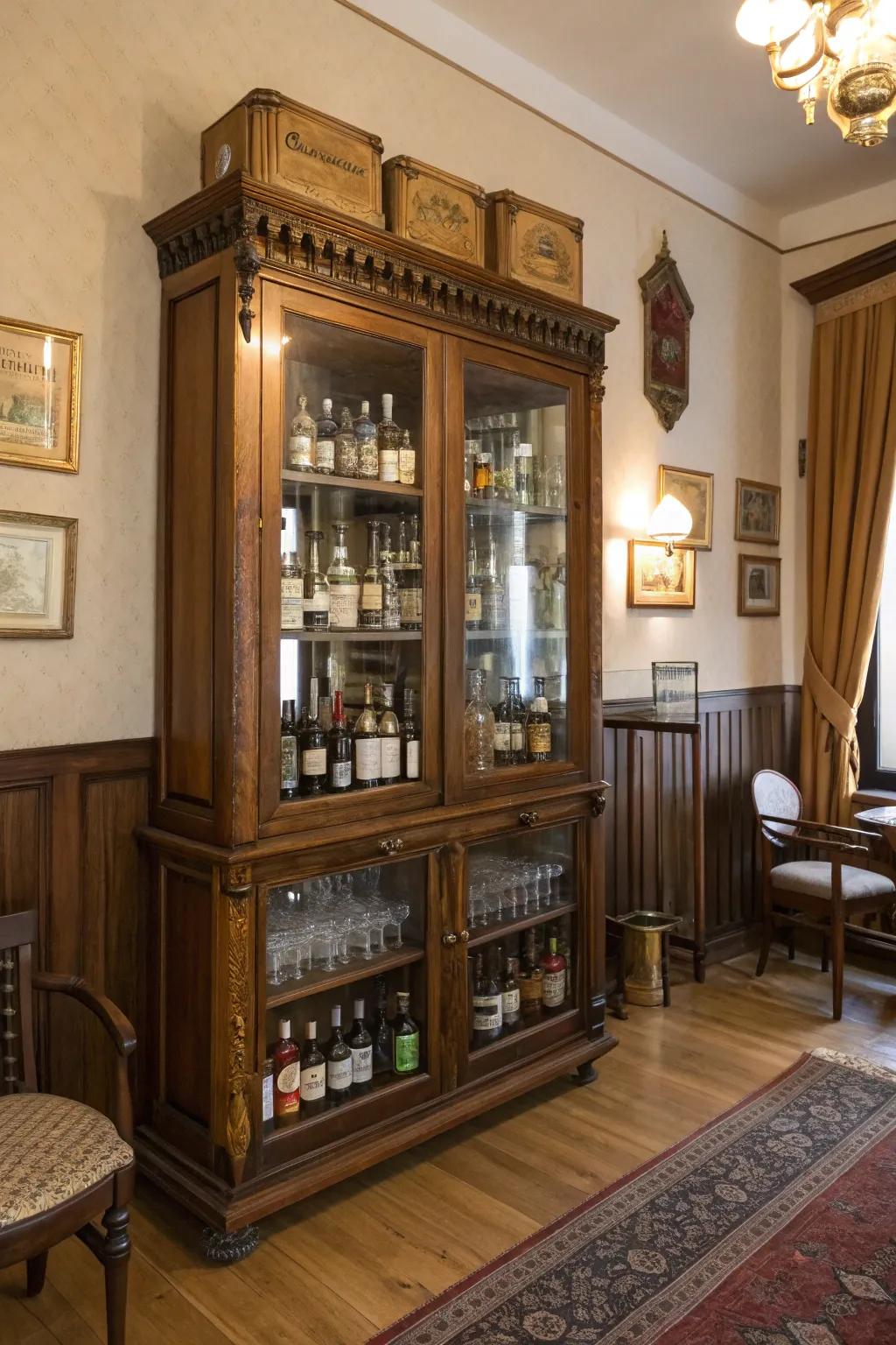 Historical charm with an antique cabinet display.