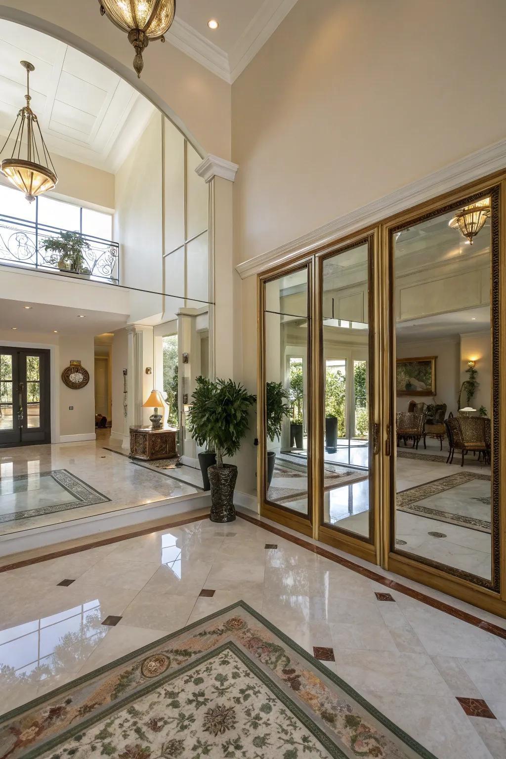 A spacious lobby created with reflections