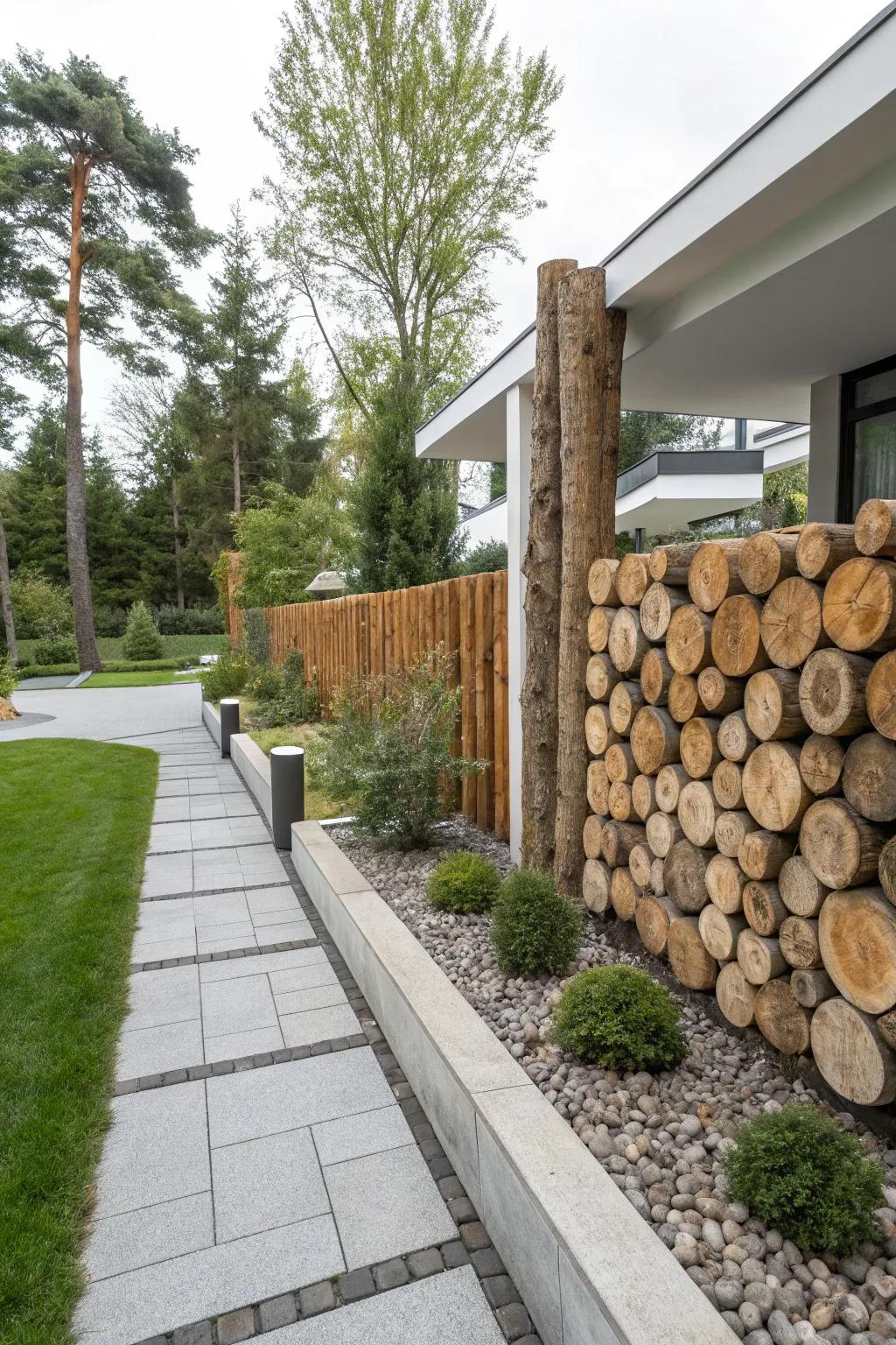Vertical log arrangements make a bold statement.