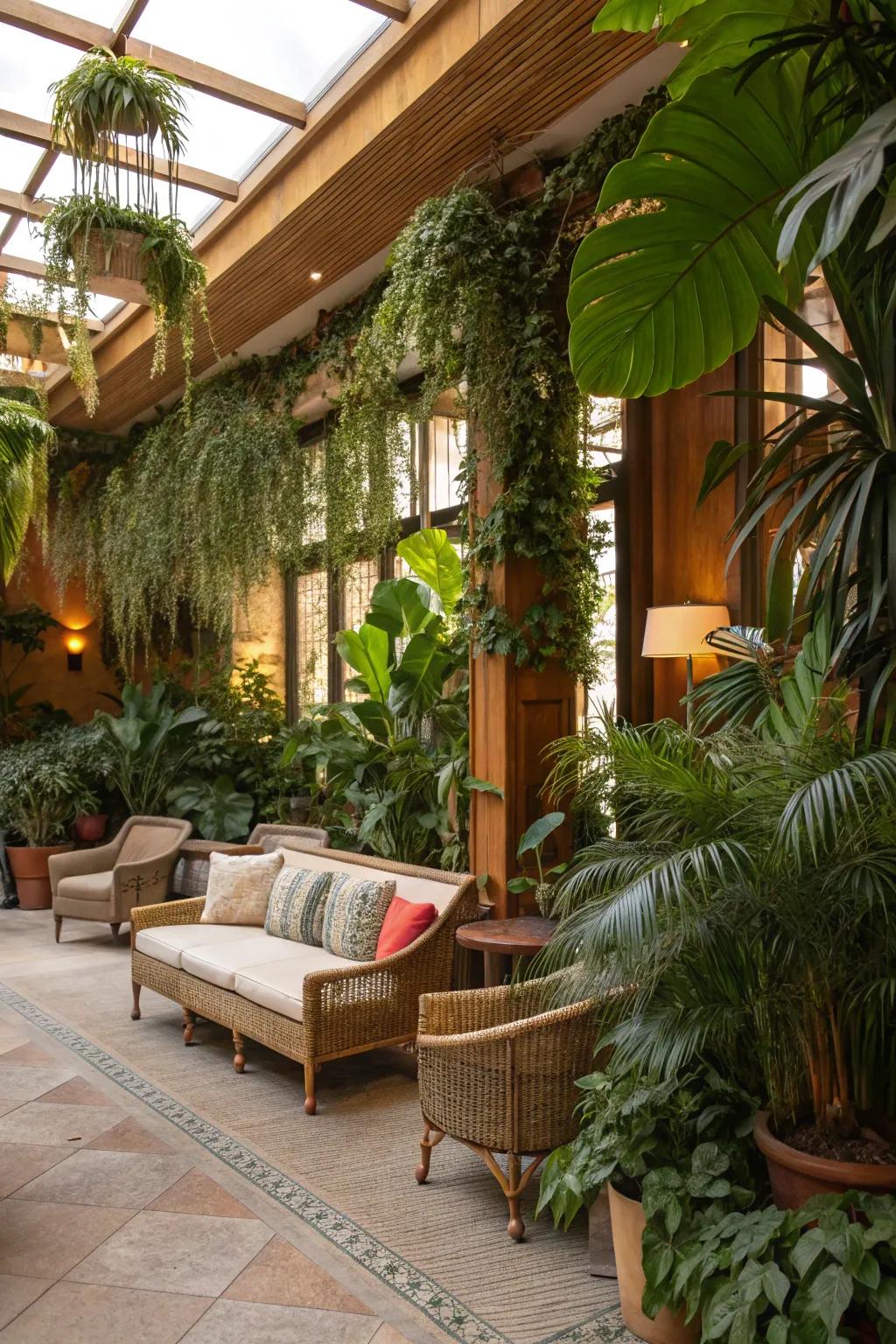 Indoor plants add vitality and a natural touch to the living room.