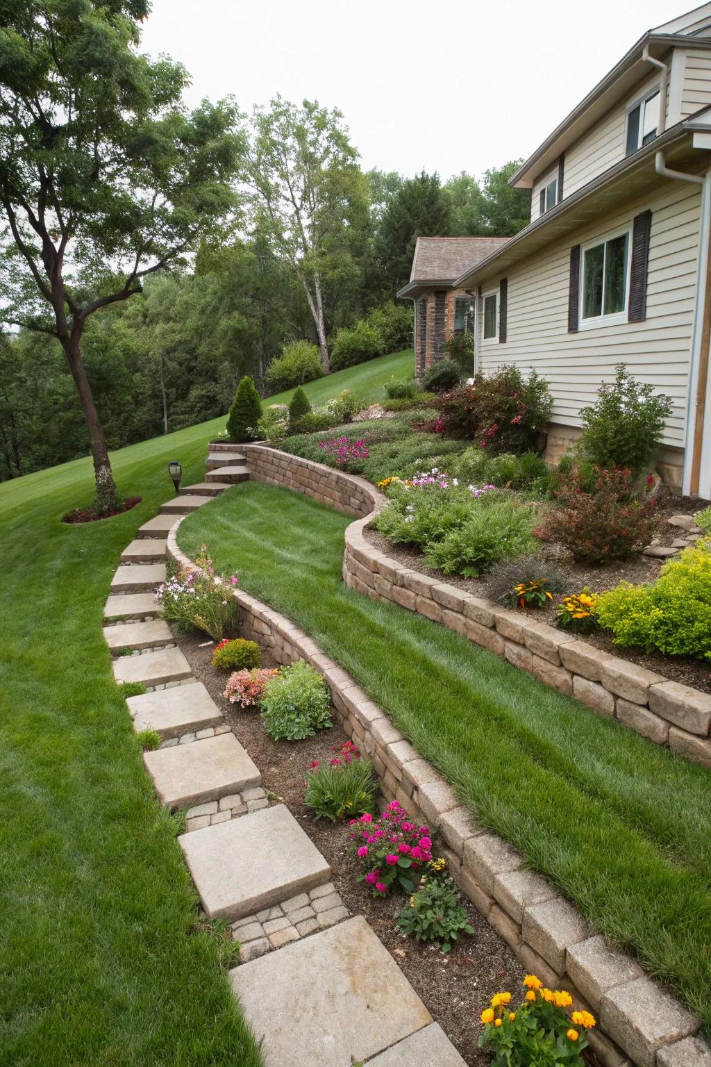 Perimeter stones infuse structure and flair into sloped landscapes.