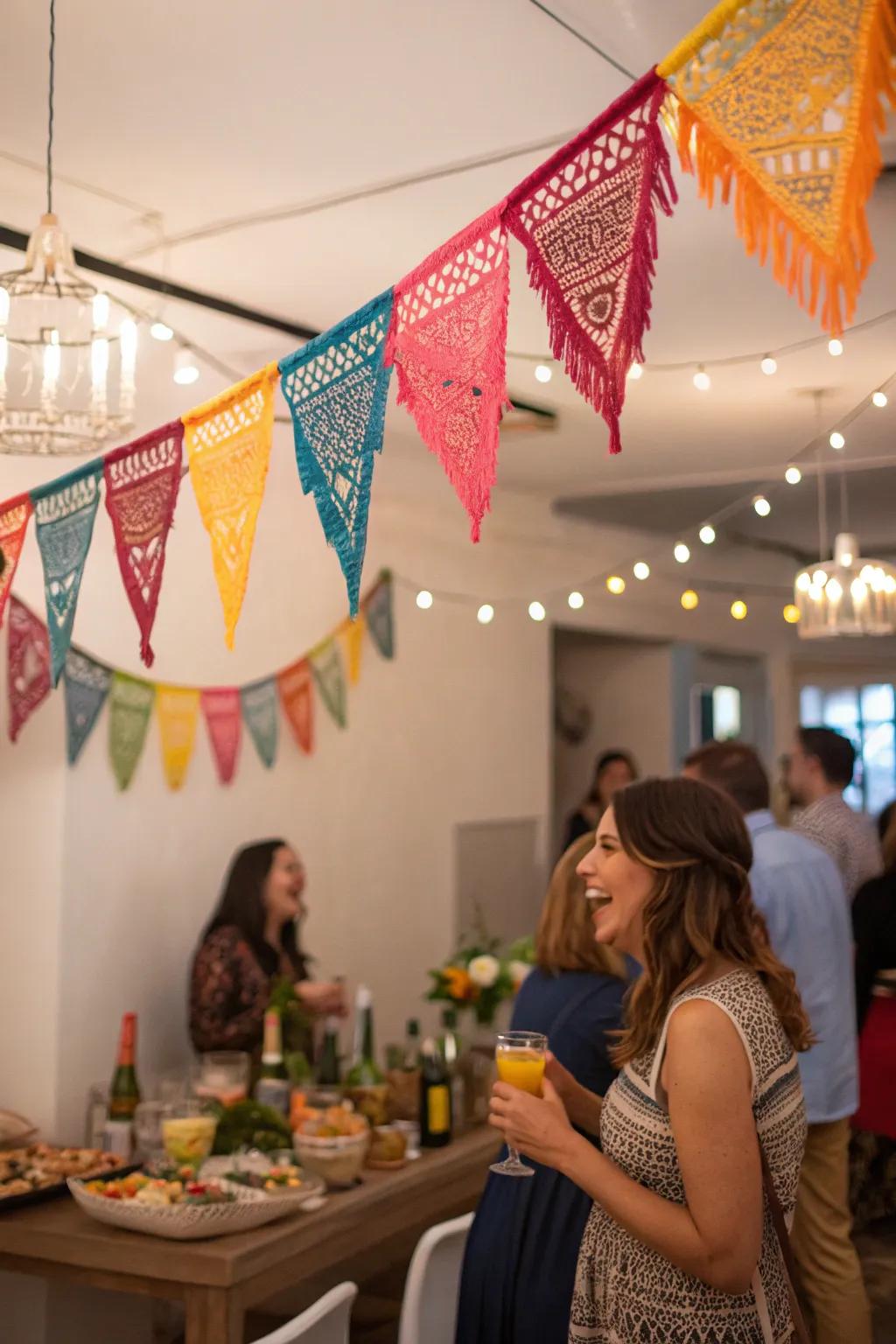 Knotwork bunting adding festive charm to get-togethers.