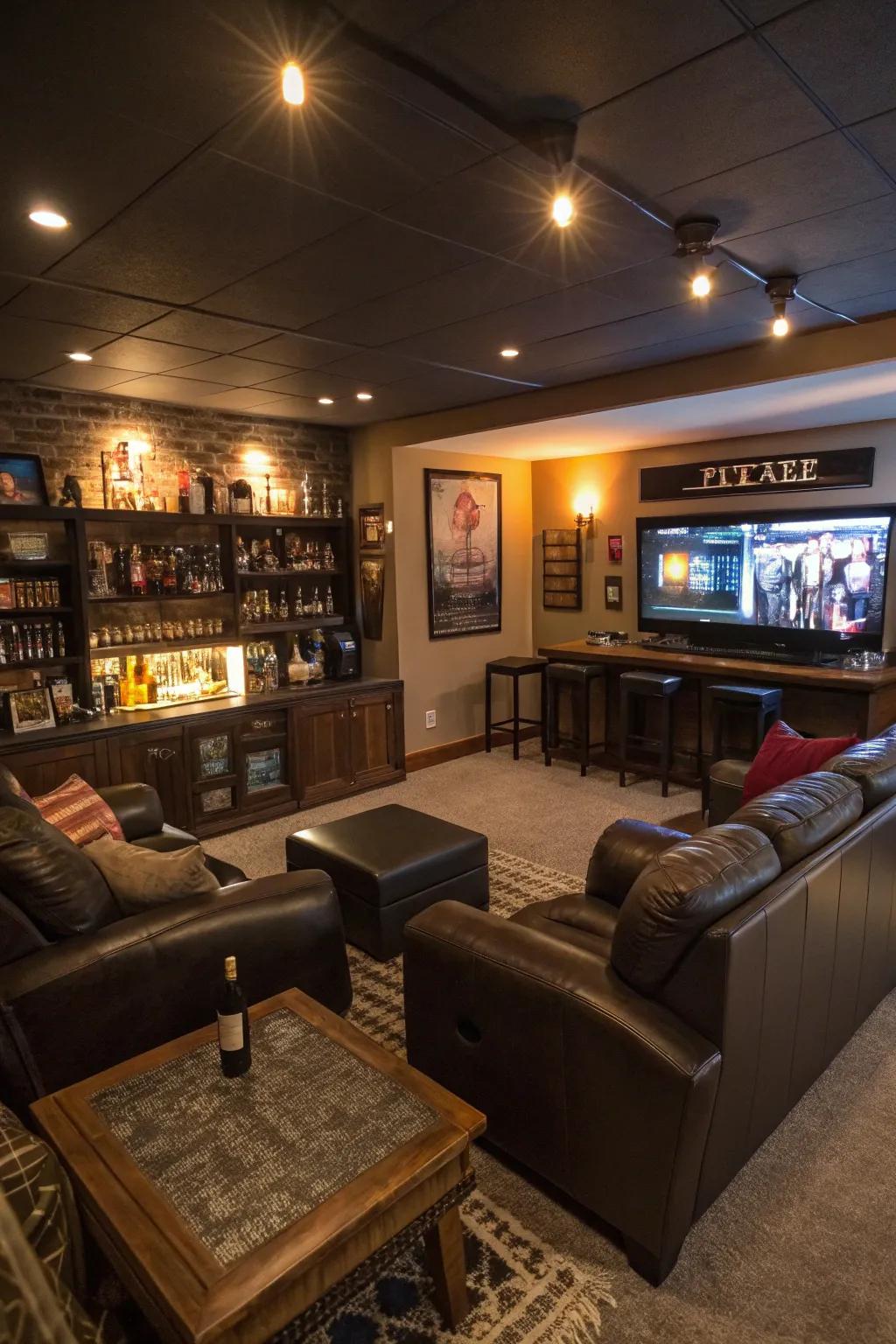 Pairing mood and activity lighting creates a multi-dimensional space in the man cave.