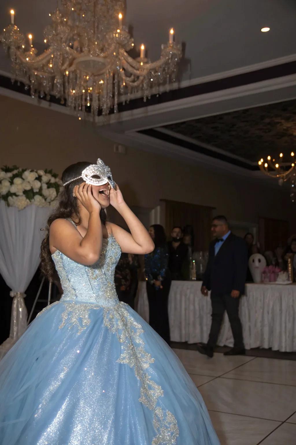 A thrilling surprise mask reveal at any celebration.