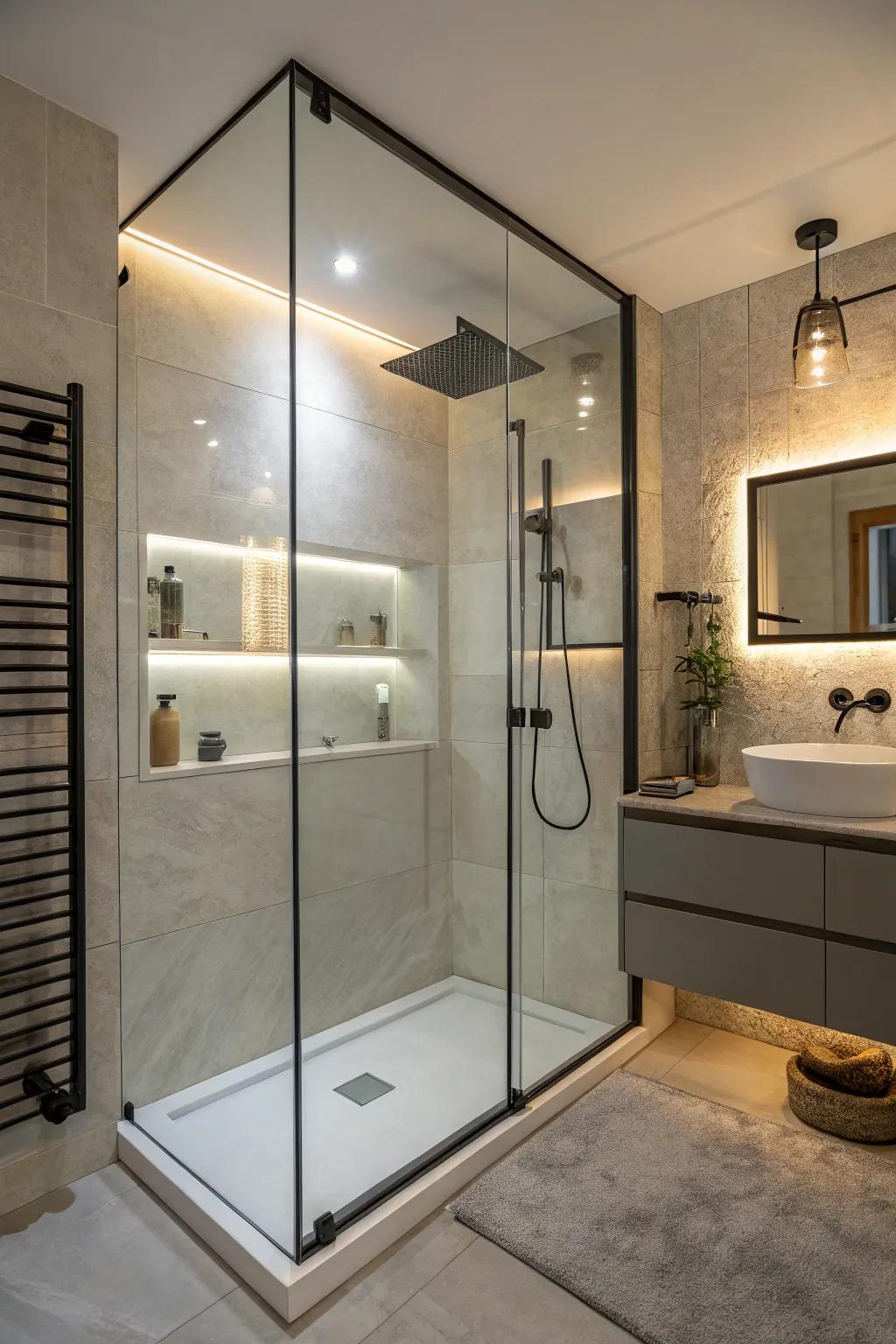 Innovative lighting highlights the beauty of your shower design.