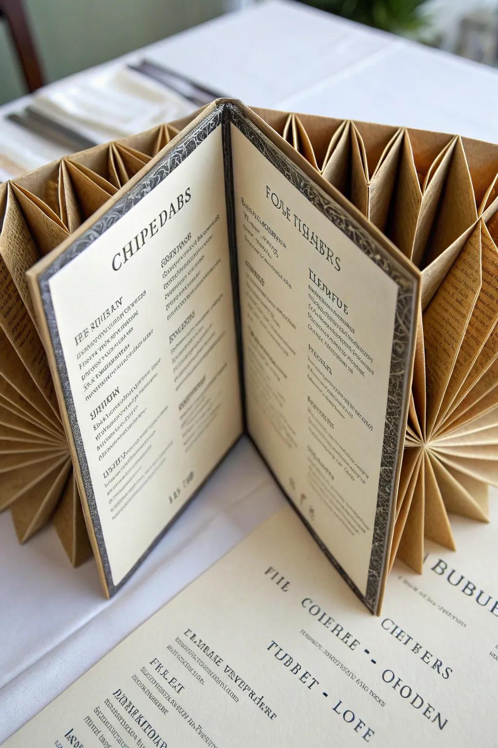 Creative folding adds an element of surprise to the menu.