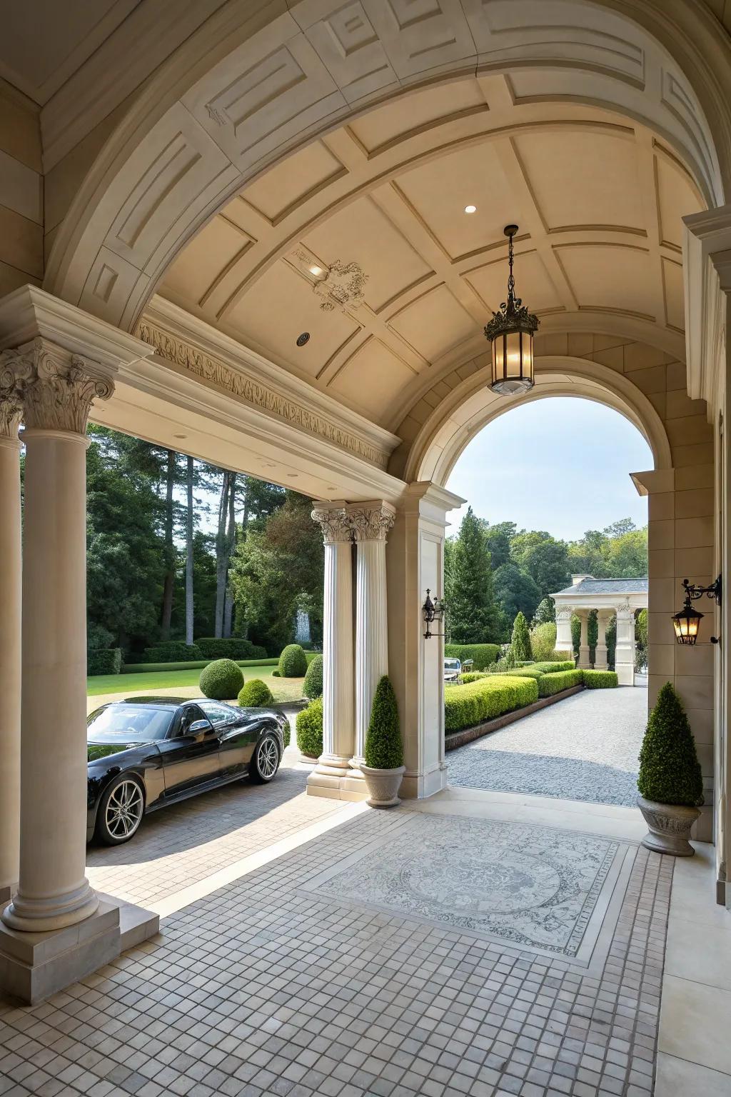A porte-coch&egrave;re carport adds vintage charm and sophistication to home entrances.