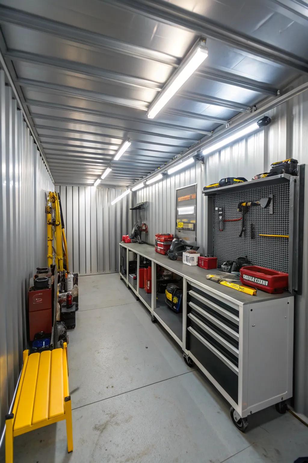 Proper illumination enhances shed usability and comfort.