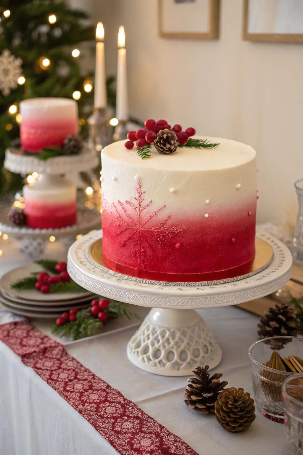 A yuletide cake featuring ombre sophistication