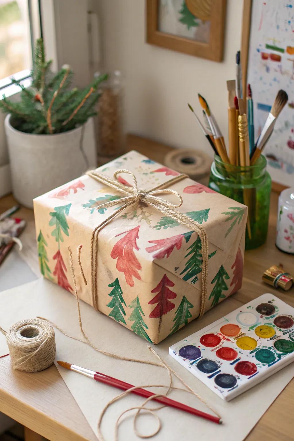 A creatively painted gift design that turns brown paper into an individualized artwork.