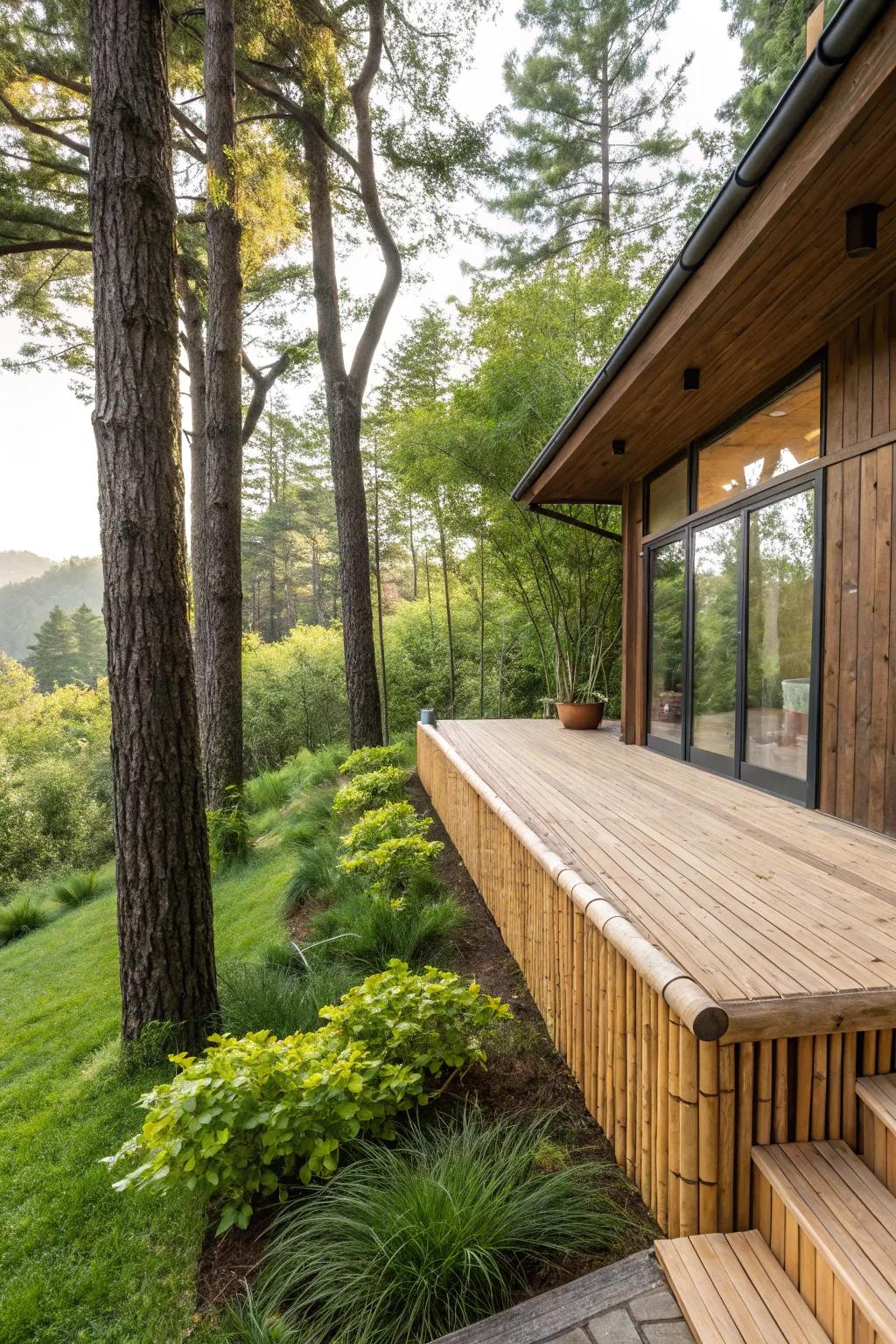 Bamboo skirting introduces a green touch with its natural warmth.