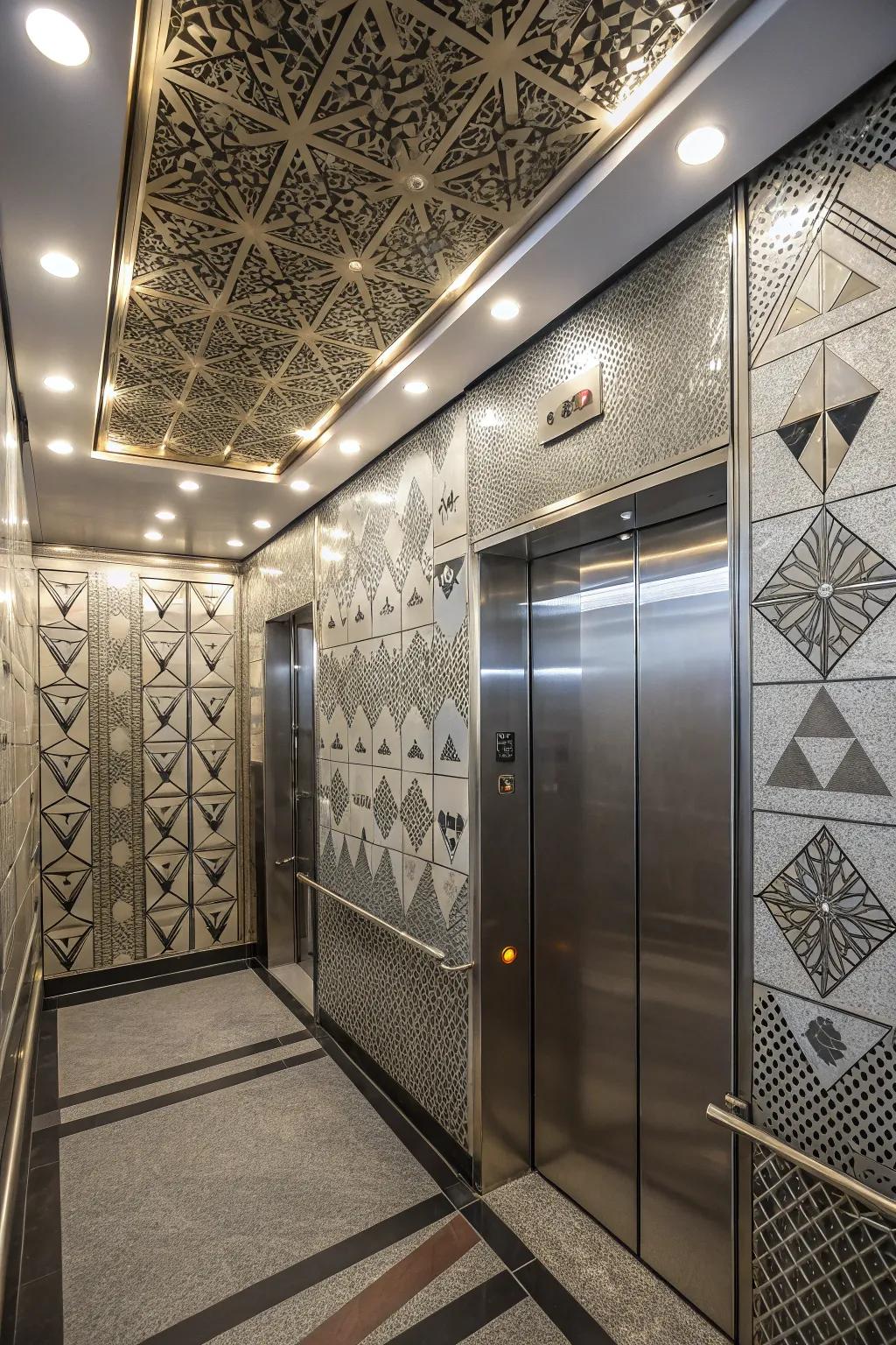 A cool elevator showcasing geometric designs for a modern touch.