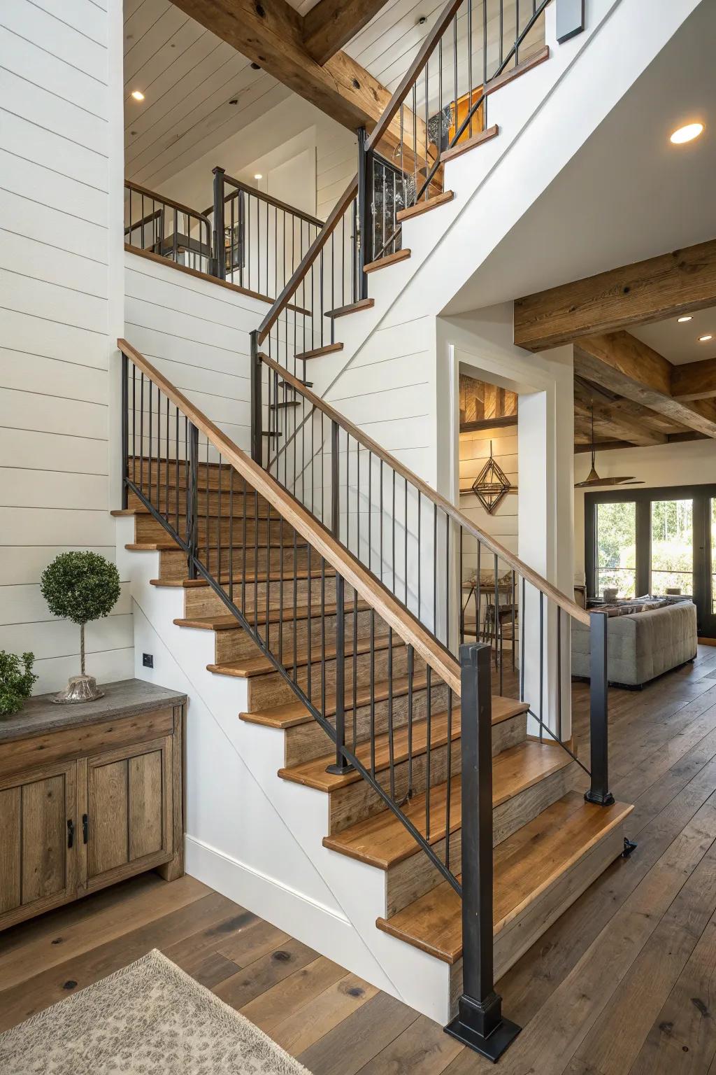 A staircase showcasing upright railings that accentuate its height and elegance.