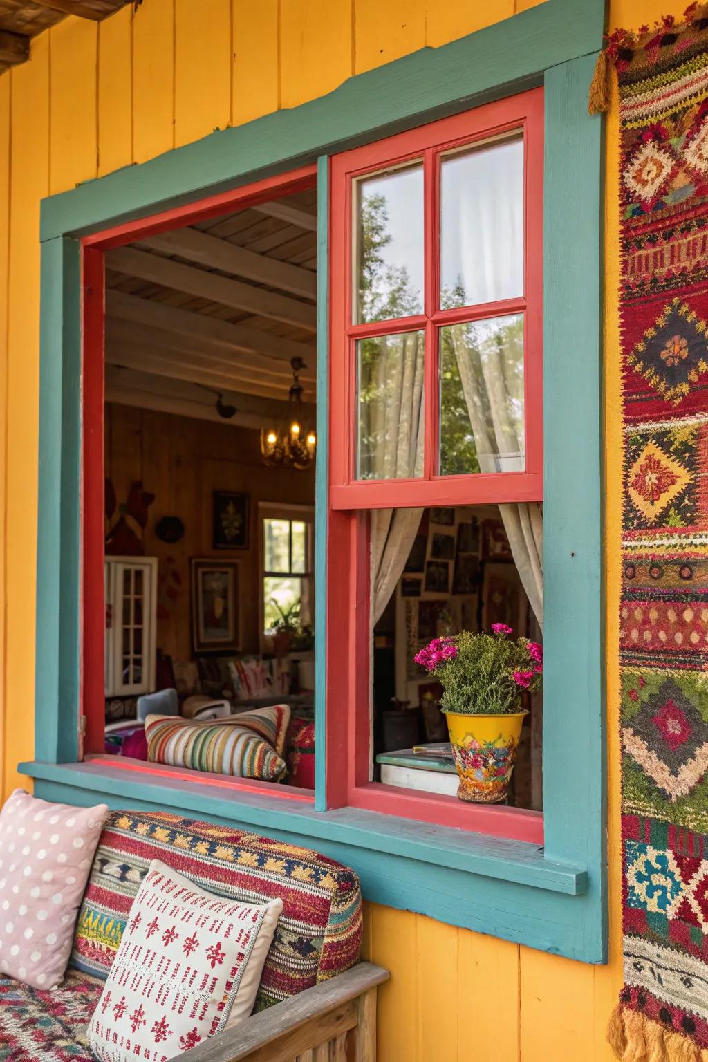 Bold colors making a statement with window trim.