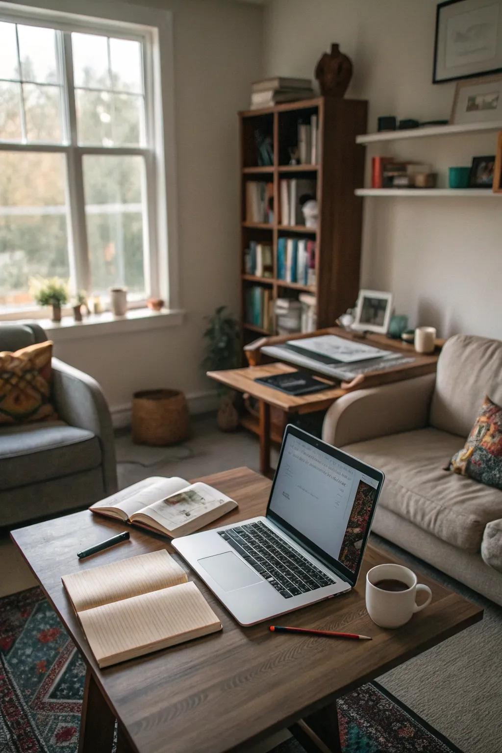 A multifunctional space combining living and working areas.