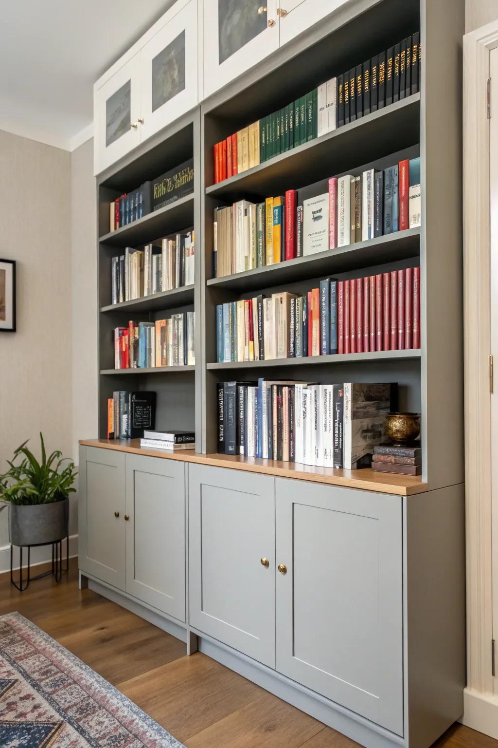 Books add dimension and a touch of class to the cabinet.