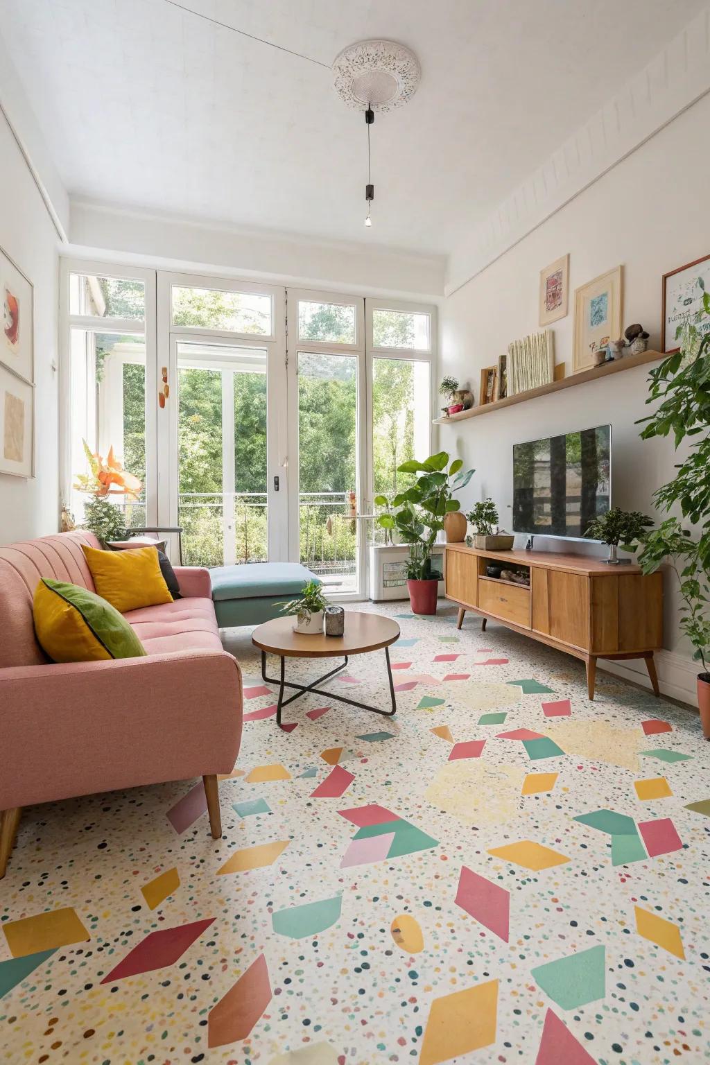 Vibrant versatility with linoleum flooring.